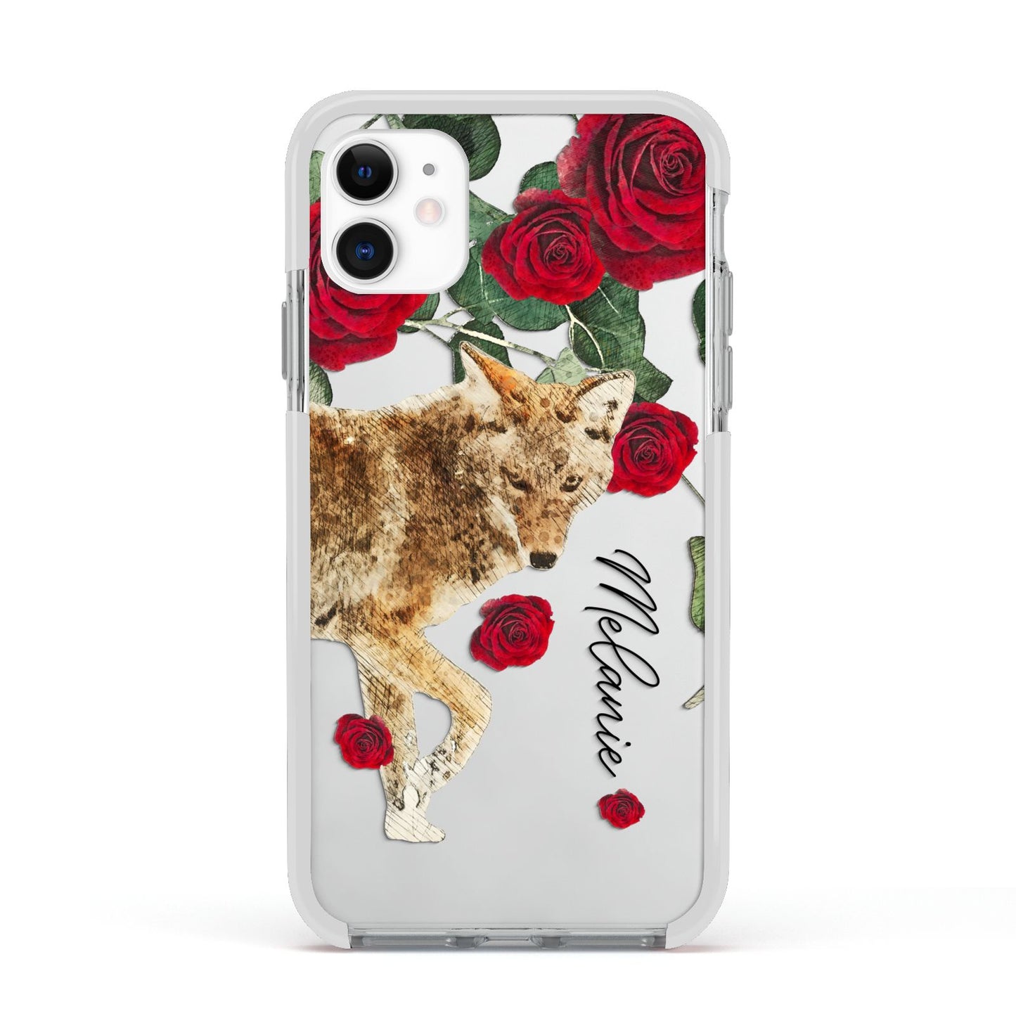 Personalised Name Wolf Apple iPhone 11 in White with White Impact Case