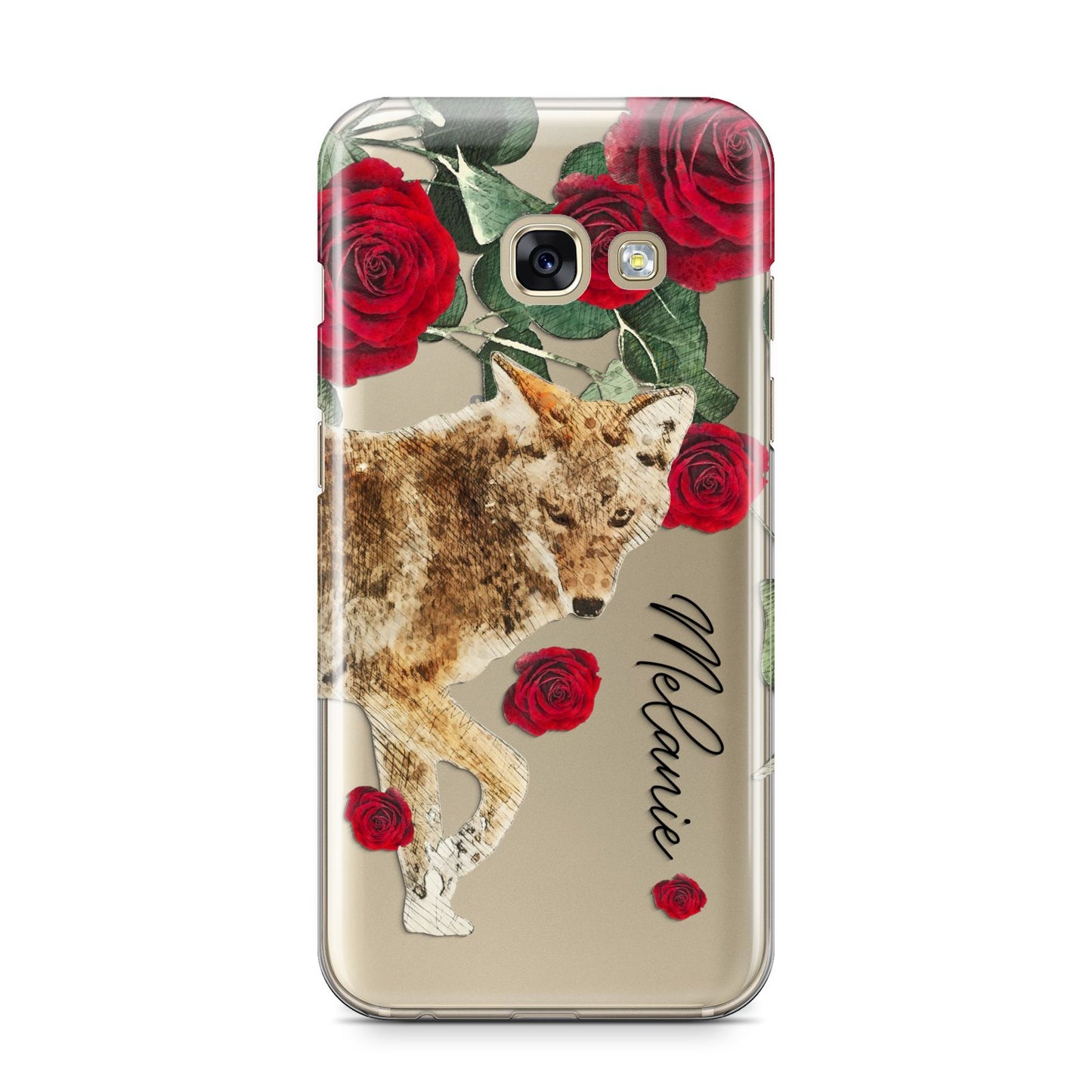 Personalised Name Wolf Samsung Galaxy A3 2017 Case on gold phone
