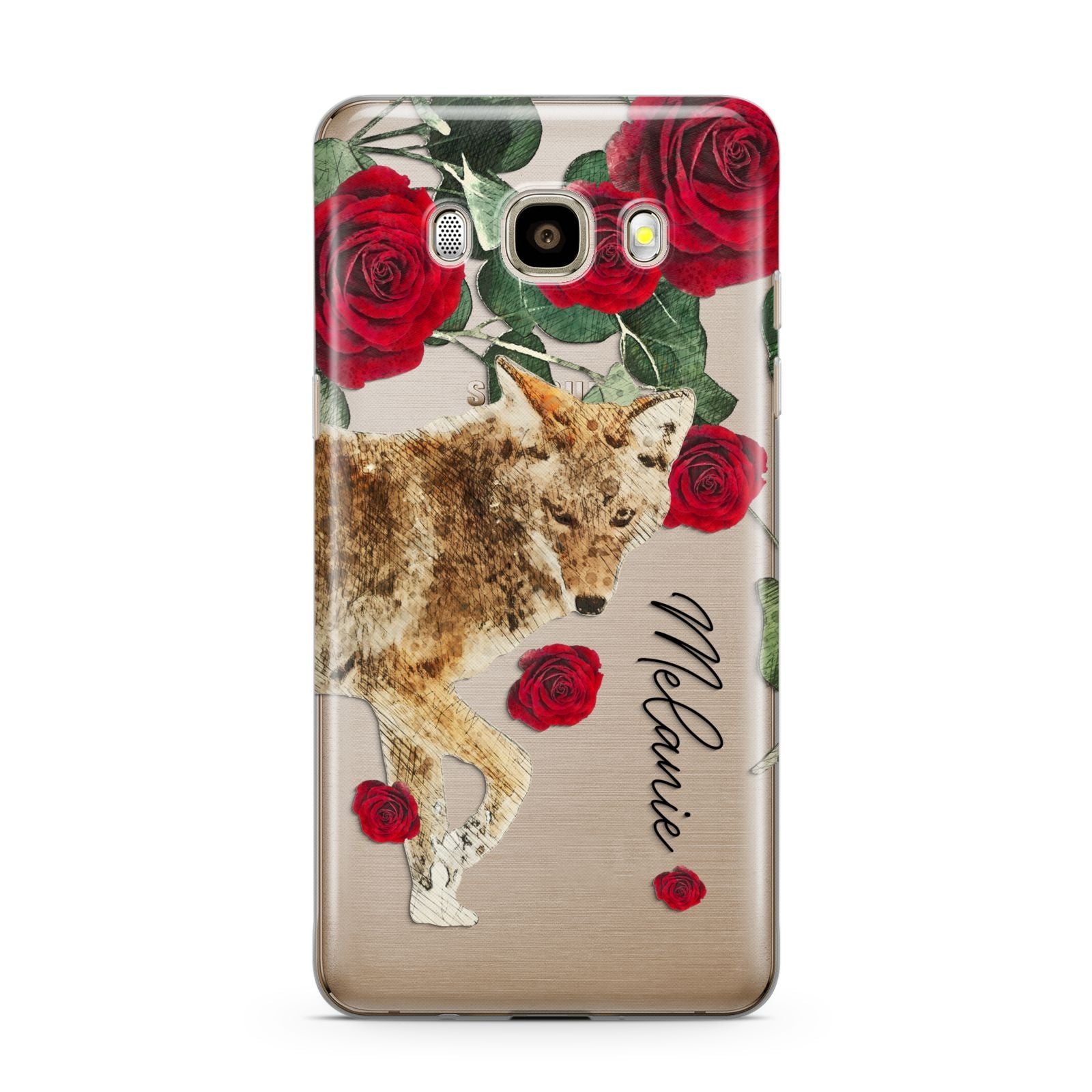 Personalised Name Wolf Samsung Galaxy J7 2016 Case on gold phone