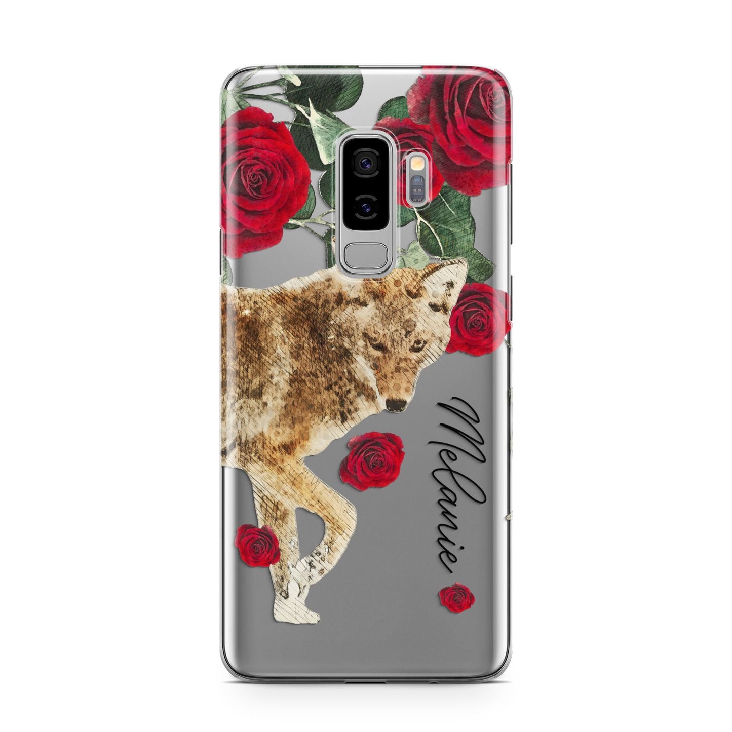 Personalised Name Wolf Samsung Galaxy S9 Plus Case on Silver phone