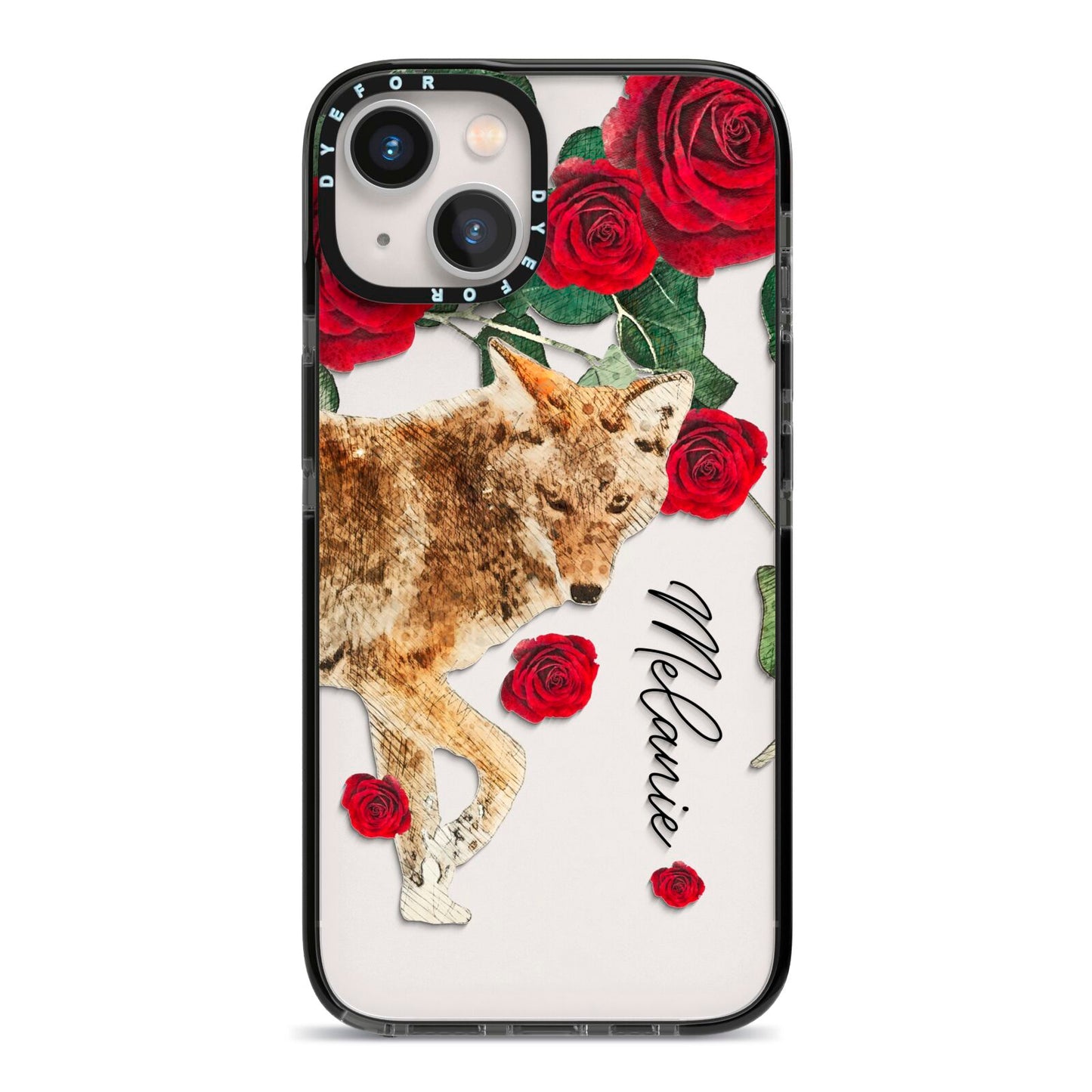 Personalised Name Wolf iPhone 13 Black Impact Case on Silver phone