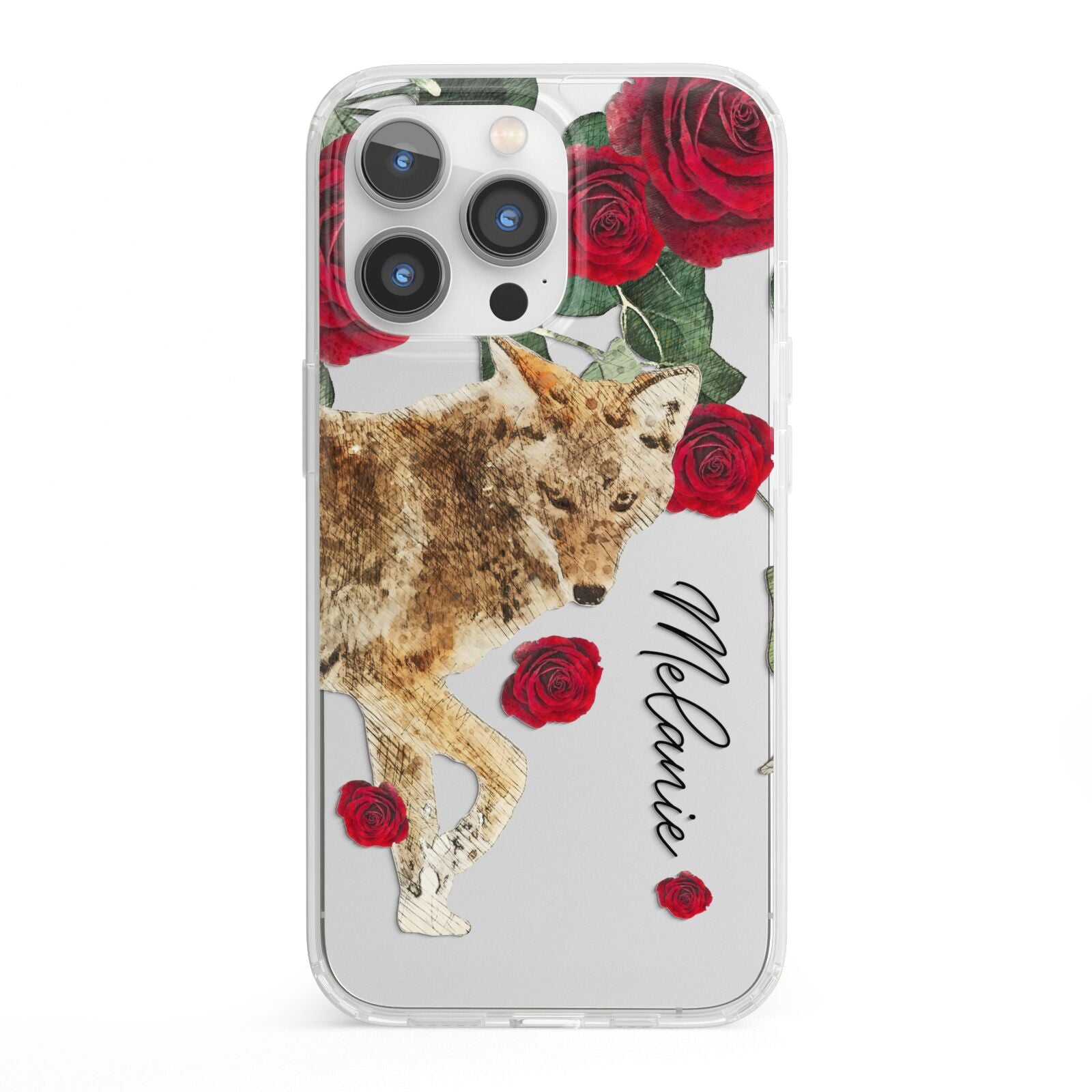 Personalised Name Wolf iPhone 13 Pro Clear Bumper Case
