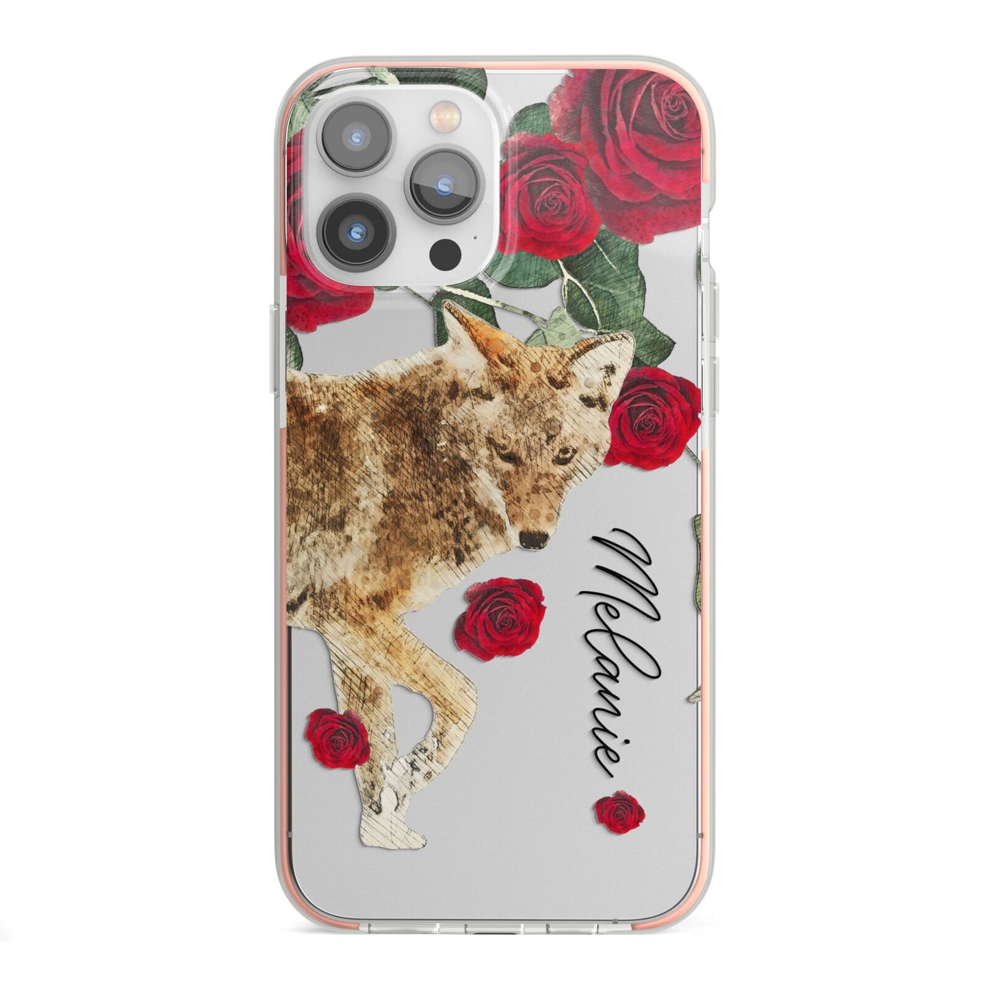 Personalised Name Wolf iPhone 13 Pro Max TPU Impact Case with Pink Edges