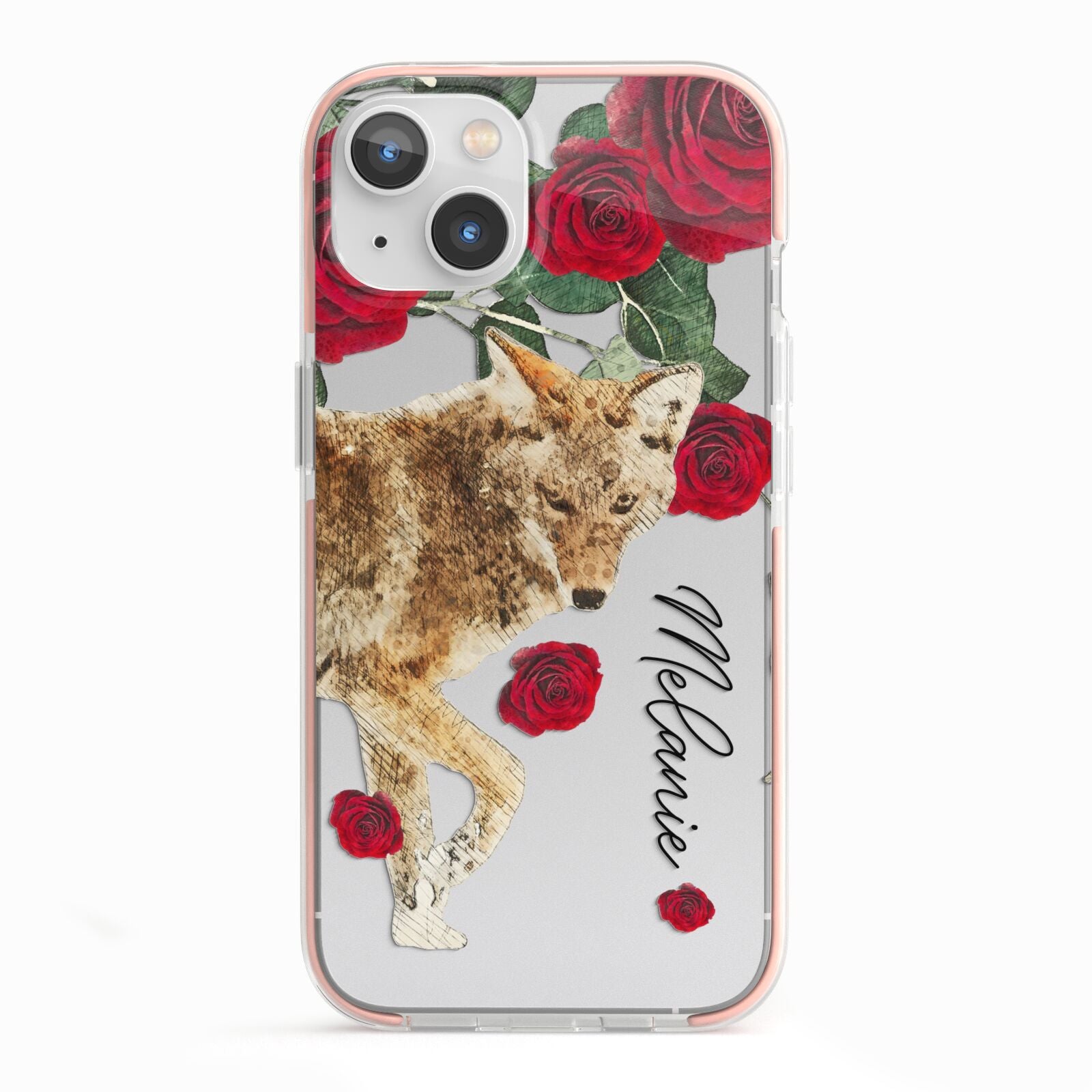 Personalised Name Wolf iPhone 13 TPU Impact Case with Pink Edges