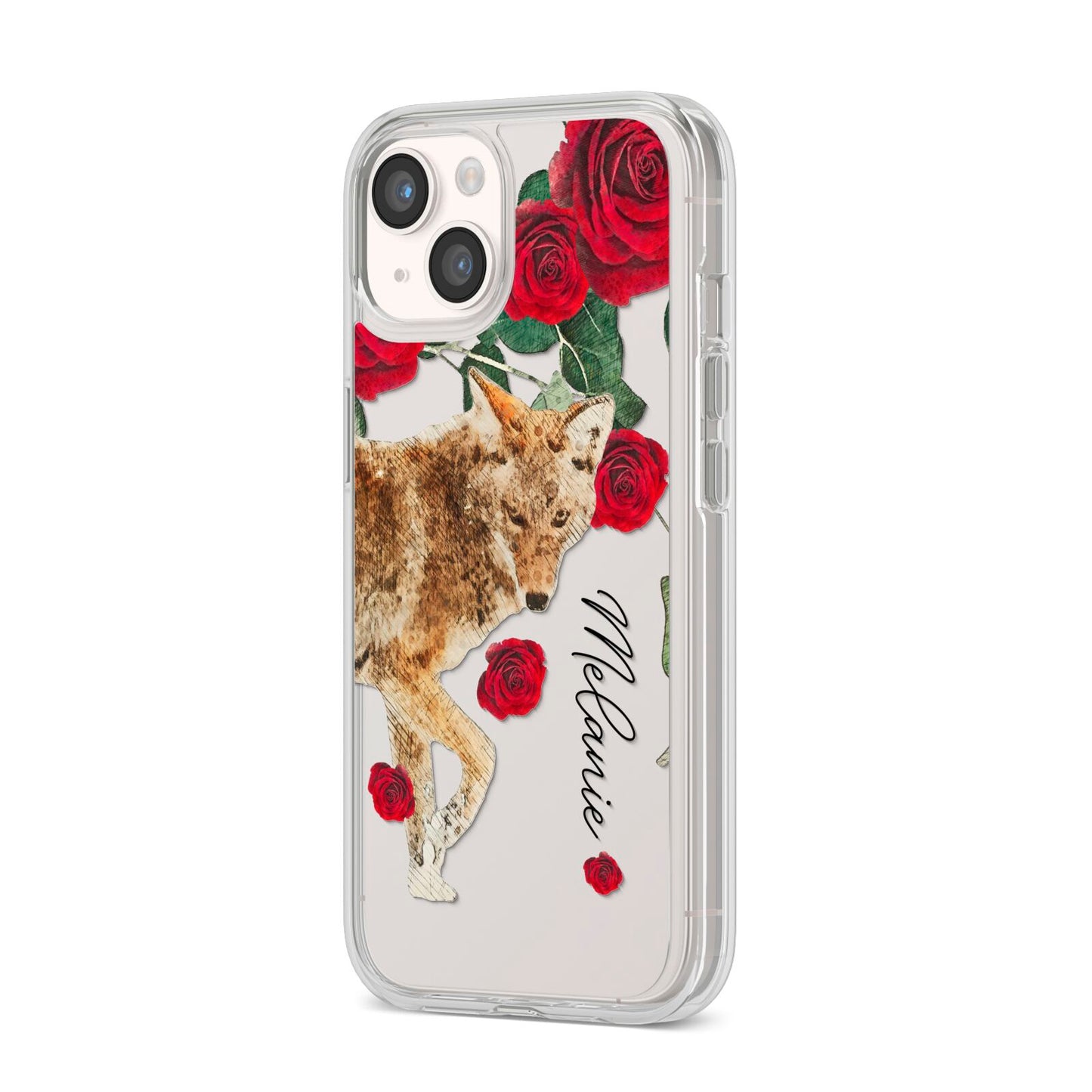 Personalised Name Wolf iPhone 14 Clear Tough Case Starlight Angled Image