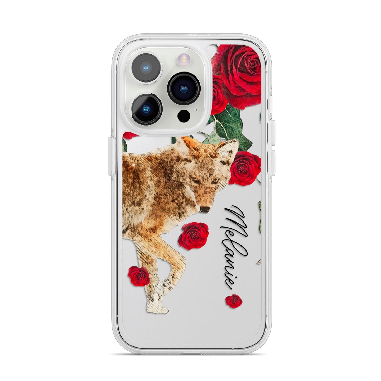 Personalised Name Wolf iPhone 14 Pro Clear Tough Case Silver