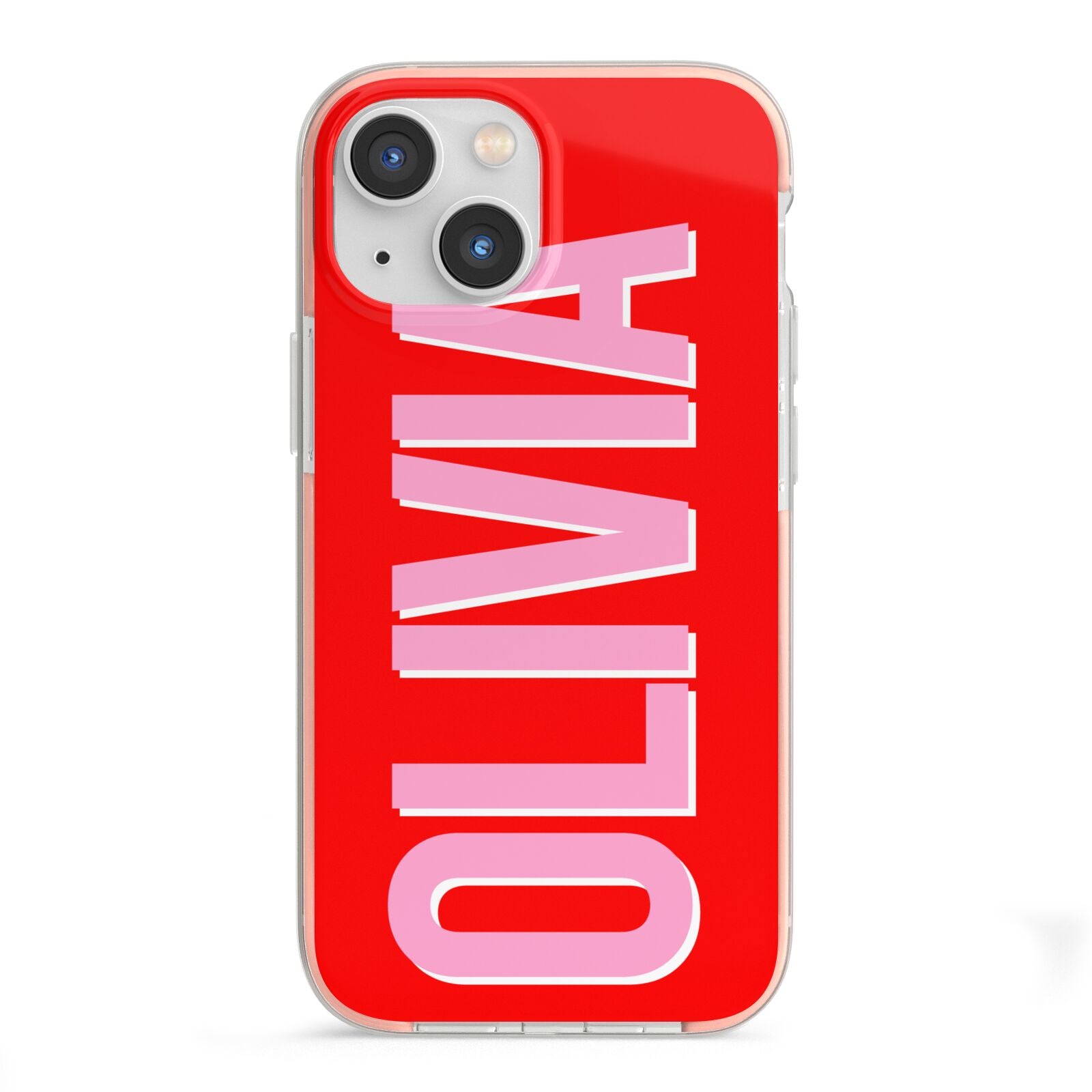 Personalised Name iPhone 13 Mini TPU Impact Case with Pink Edges