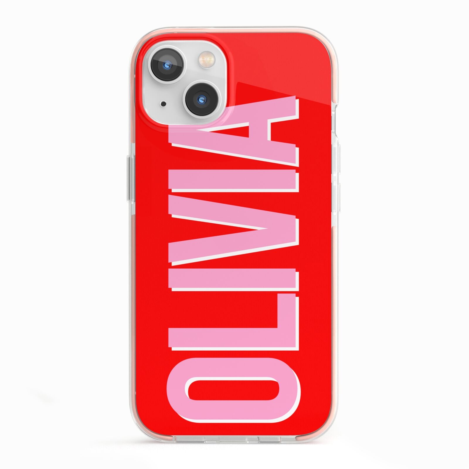 Personalised Name iPhone 13 TPU Impact Case with Pink Edges