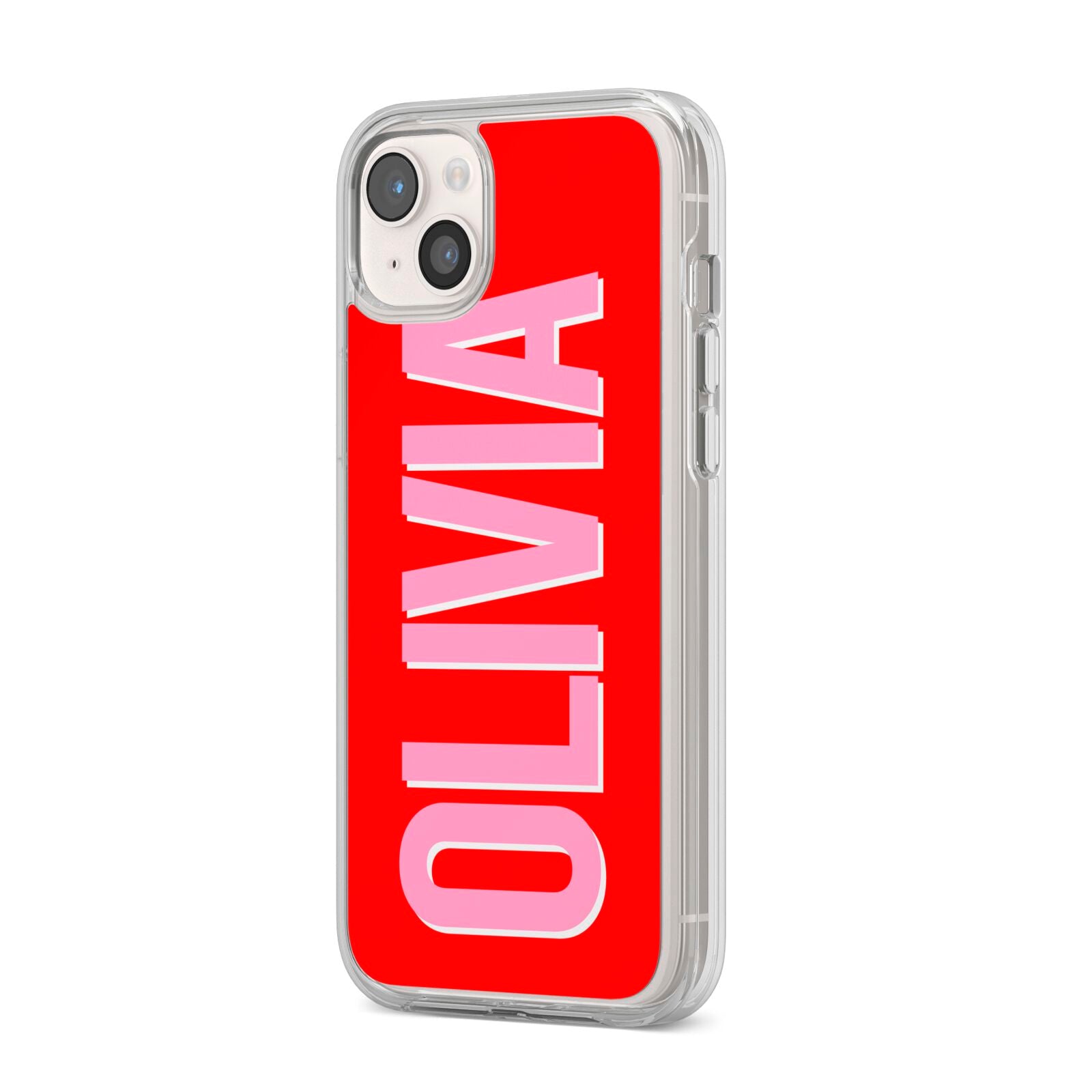 Personalised Name iPhone 14 Plus Clear Tough Case Starlight Angled Image