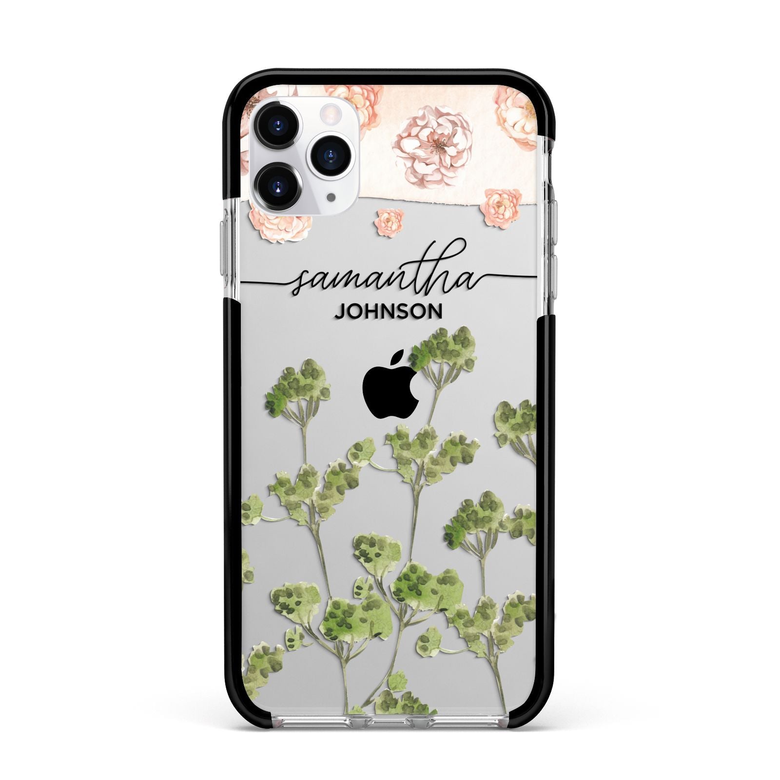 Personalised Names Flowers Apple iPhone 11 Pro Max in Silver with Black Impact Case