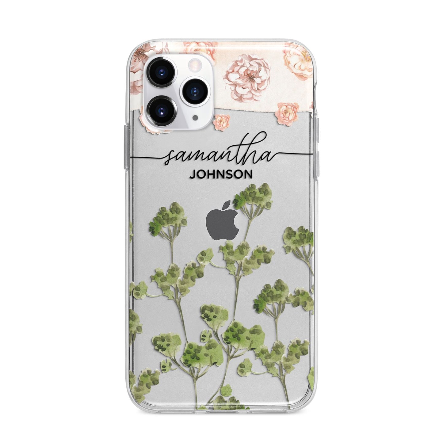 Personalised Names Flowers Apple iPhone 11 Pro Max in Silver with Bumper Case