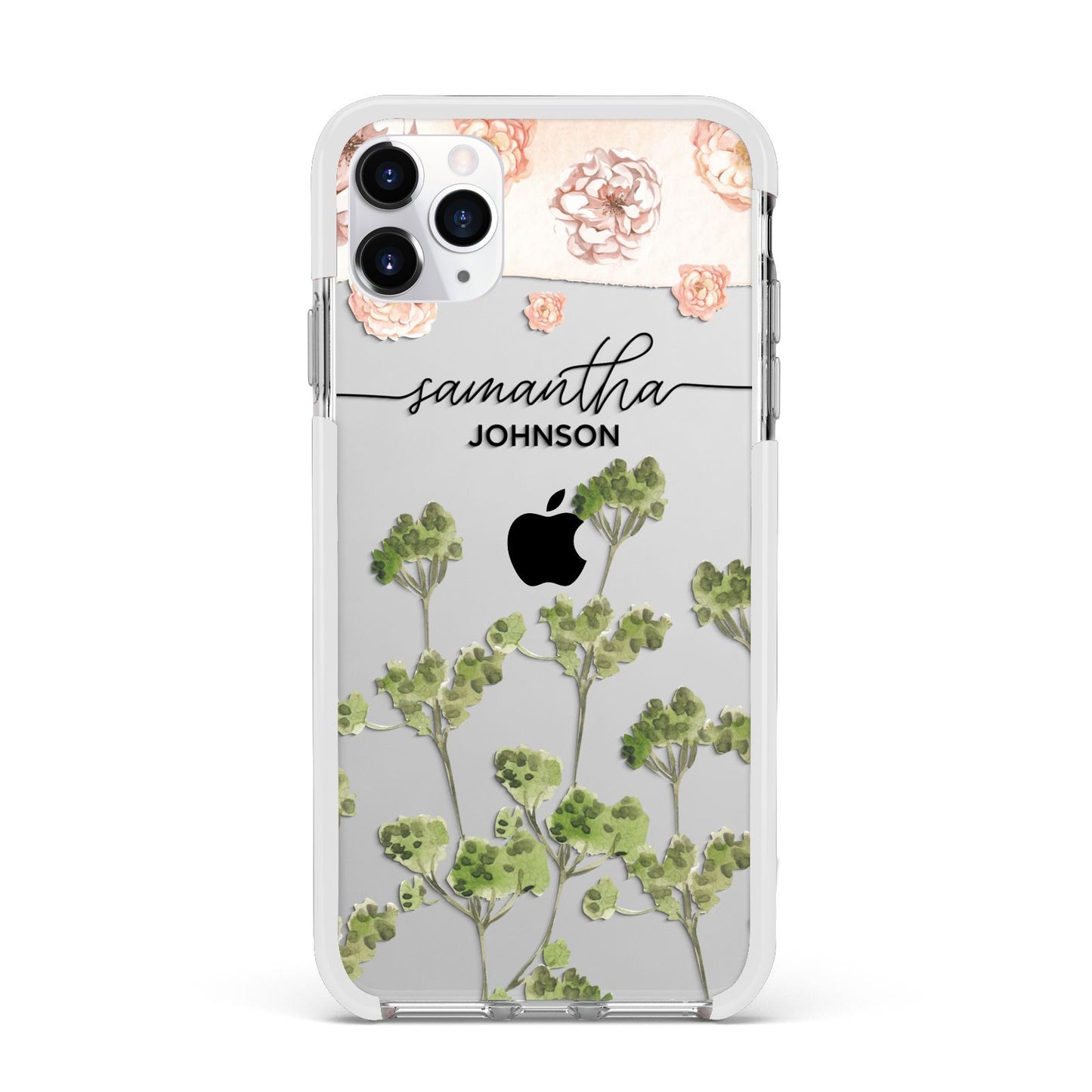 Personalised Names Flowers Apple iPhone 11 Pro Max in Silver with White Impact Case