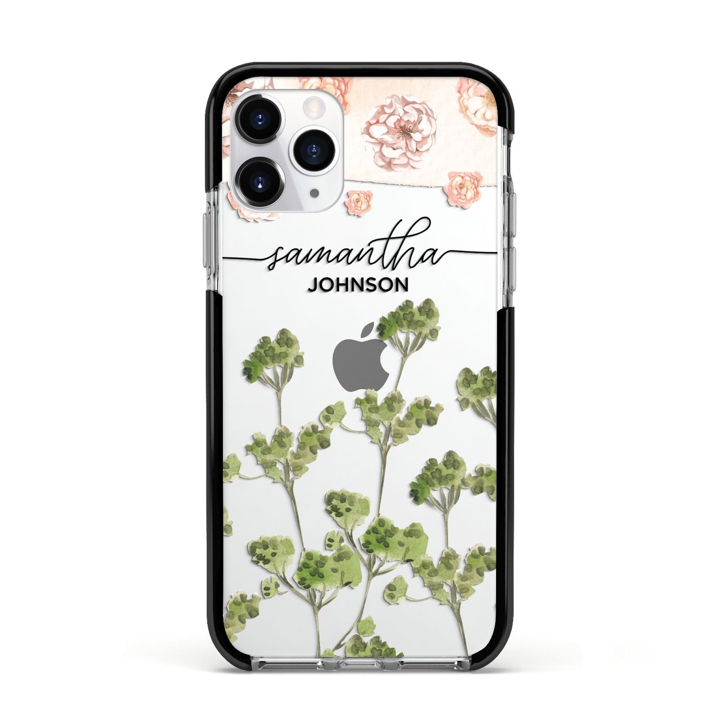 Personalised Names Flowers Apple iPhone 11 Pro in Silver with Black Impact Case