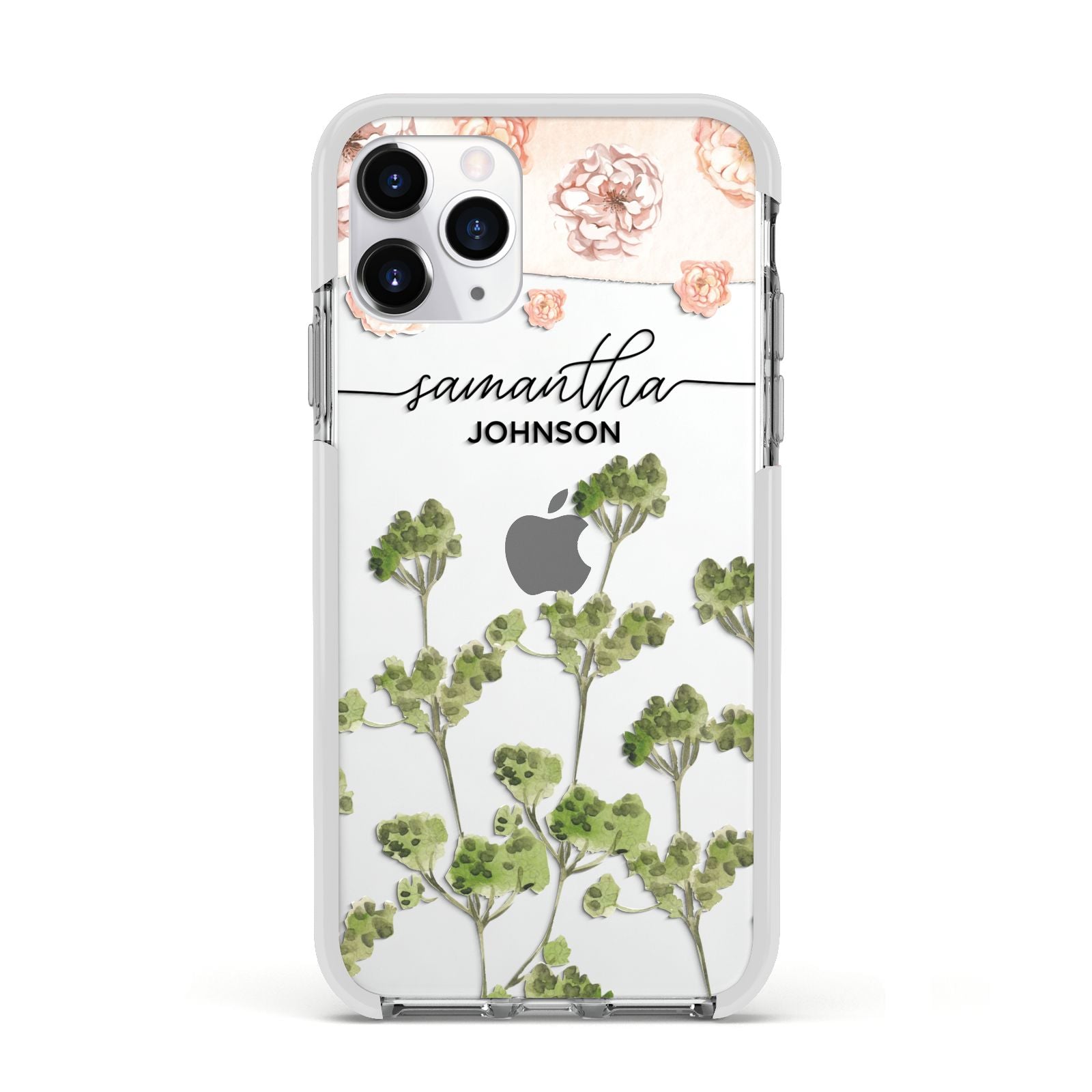 Personalised Names Flowers Apple iPhone 11 Pro in Silver with White Impact Case
