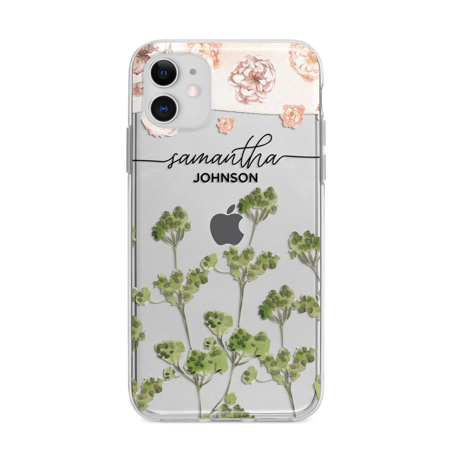 Personalised Names Flowers Apple iPhone 11 in White with Bumper Case