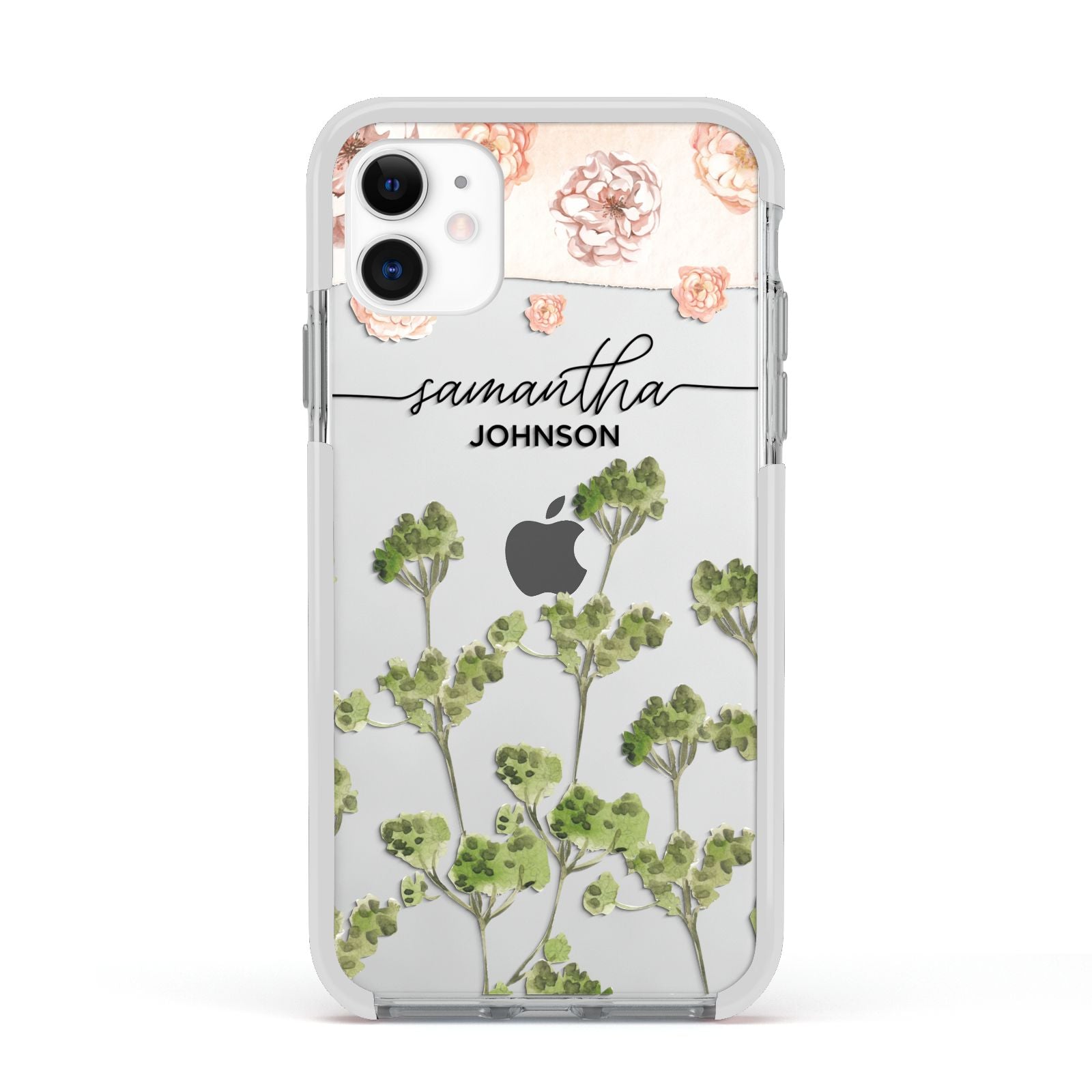 Personalised Names Flowers Apple iPhone 11 in White with White Impact Case