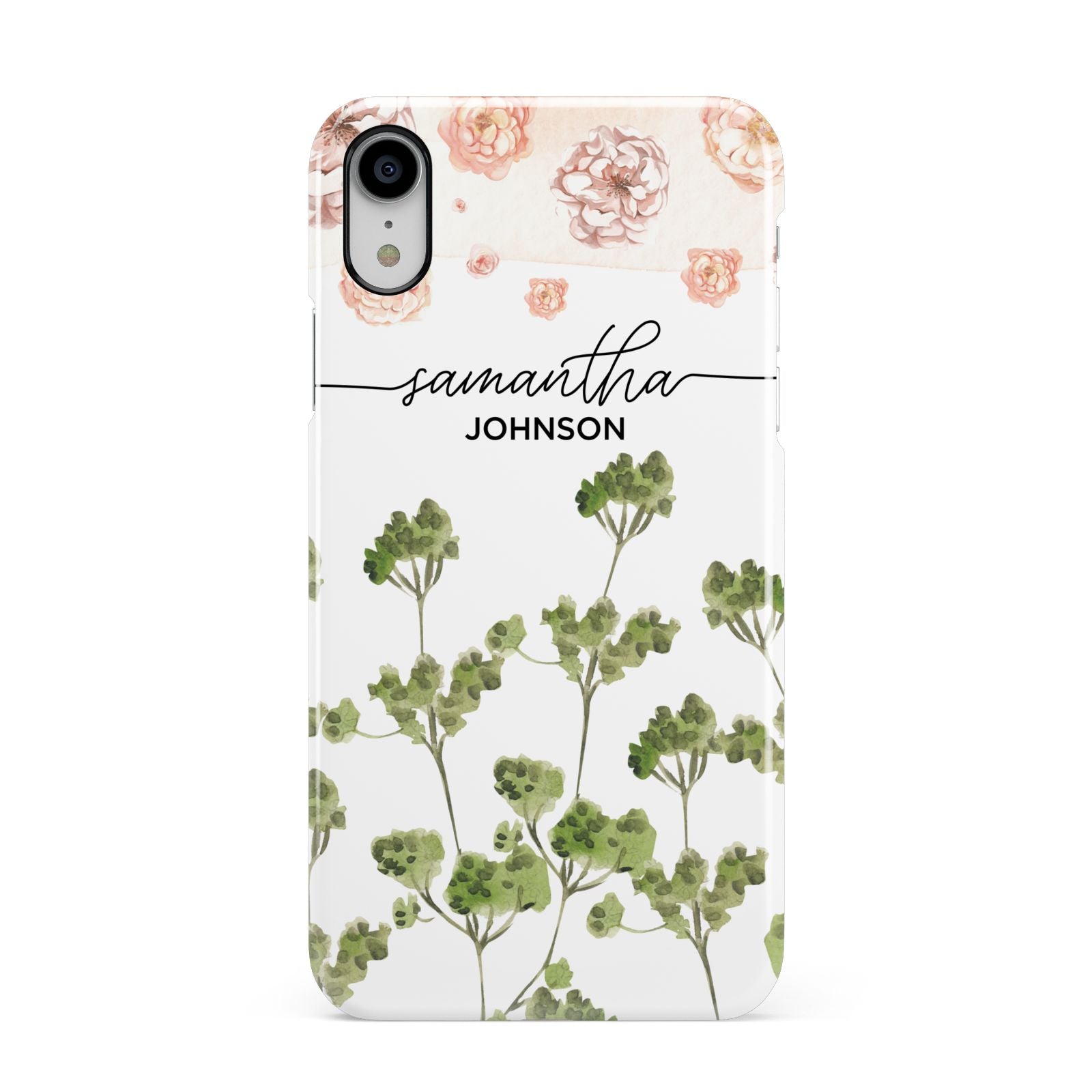 Personalised Names Flowers Apple iPhone XR White 3D Snap Case