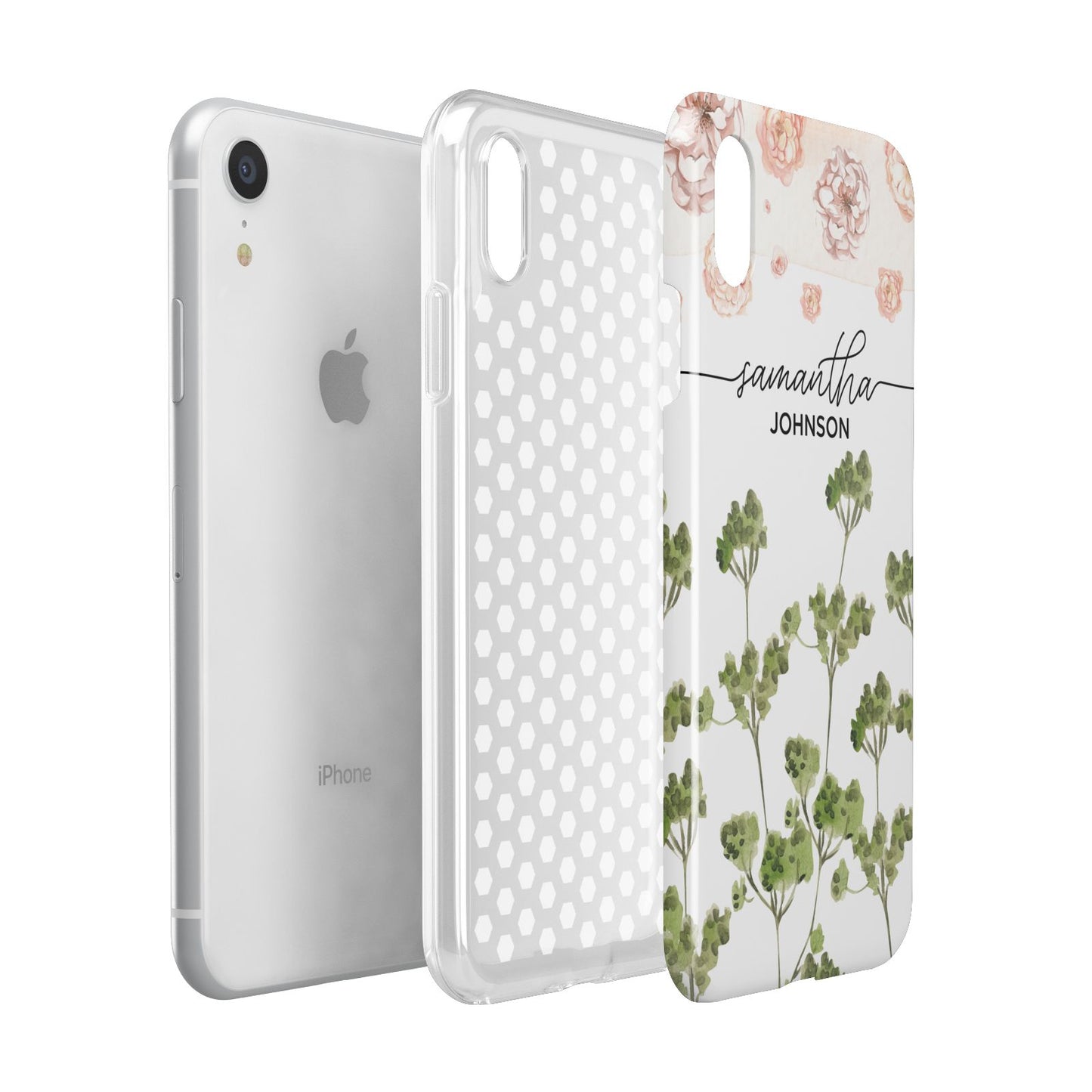 Personalised Names Flowers Apple iPhone XR White 3D Tough Case Expanded view