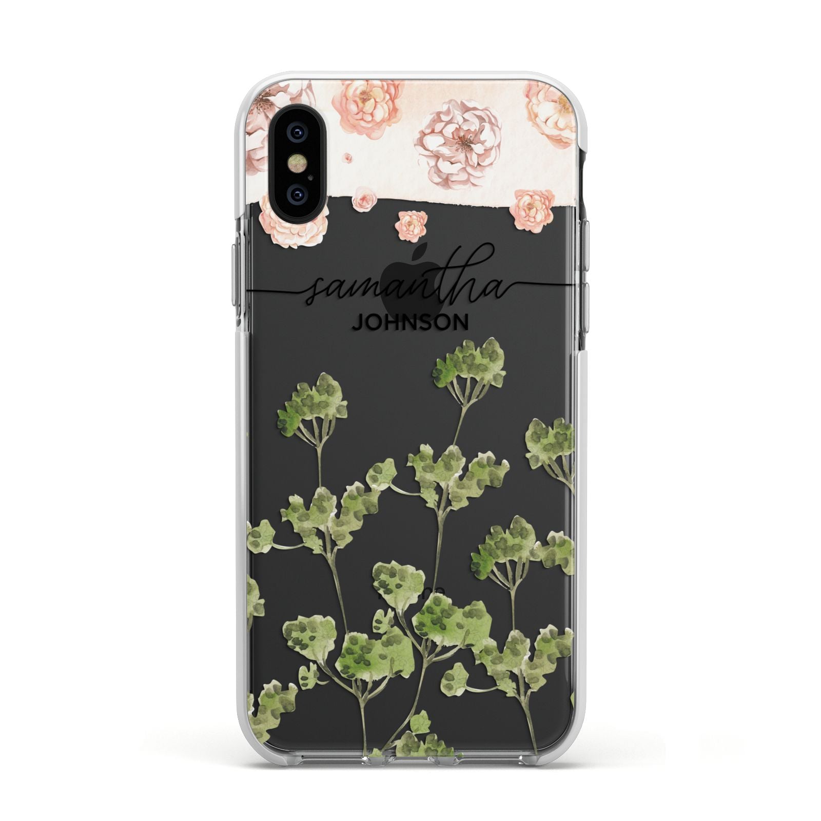 Personalised Names Flowers Apple iPhone Xs Impact Case White Edge on Black Phone