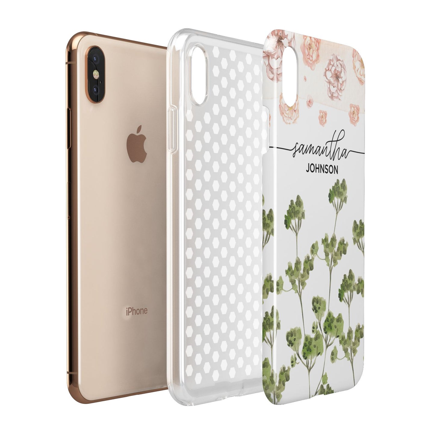 Personalised Names Flowers Apple iPhone Xs Max 3D Tough Case Expanded View