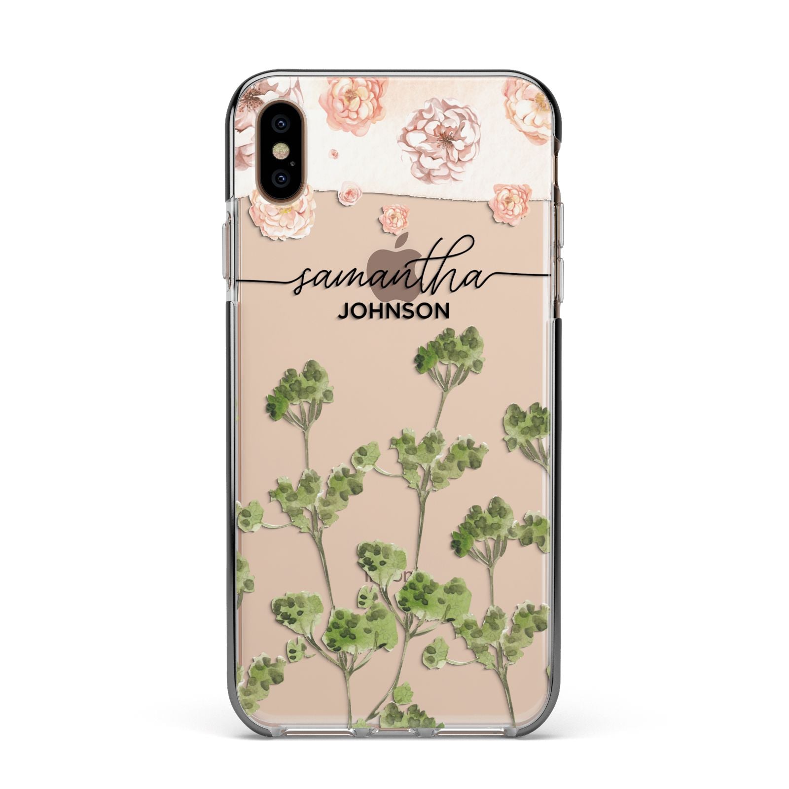 Personalised Names Flowers Apple iPhone Xs Max Impact Case Black Edge on Gold Phone