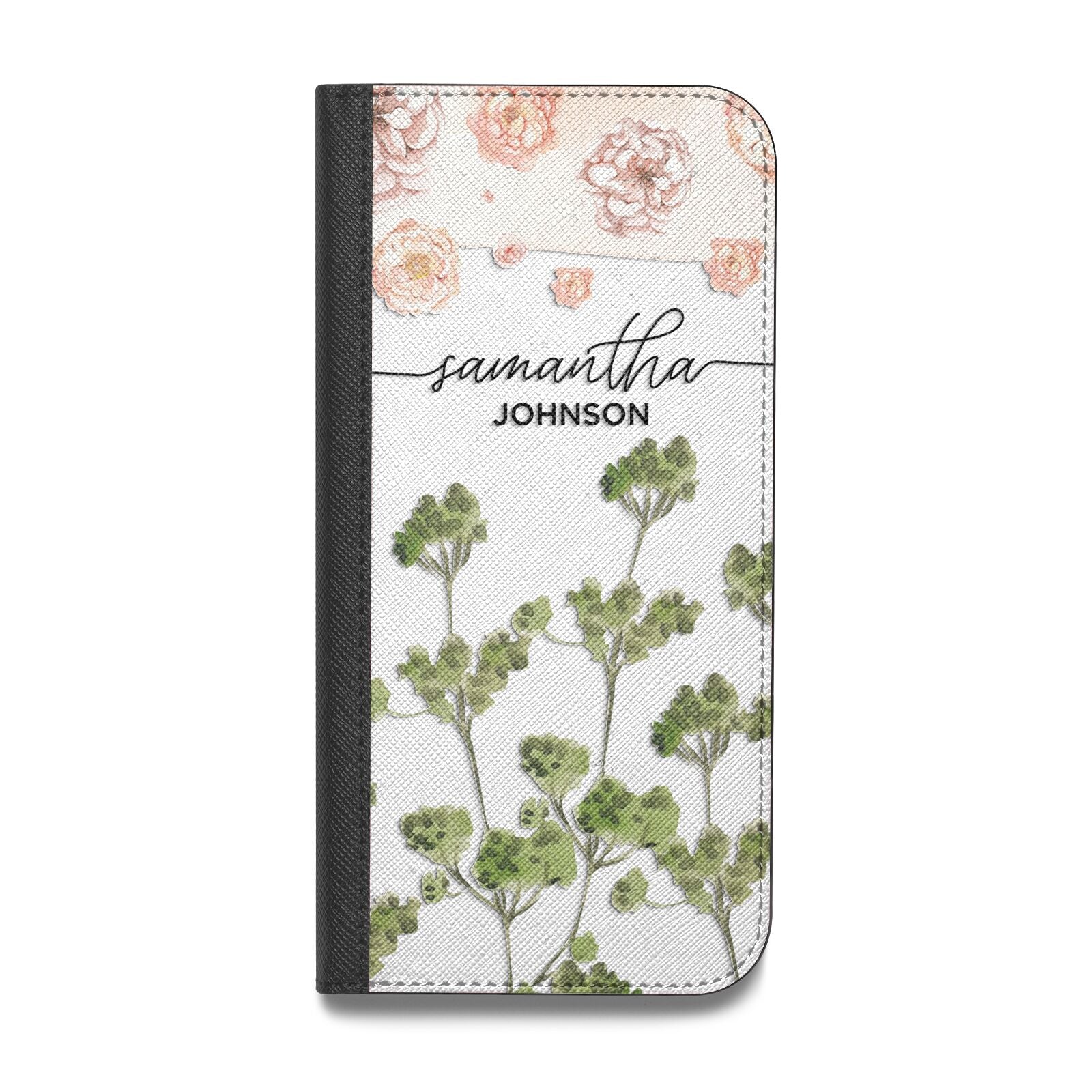 Personalised Names Flowers Vegan Leather Flip iPhone Case