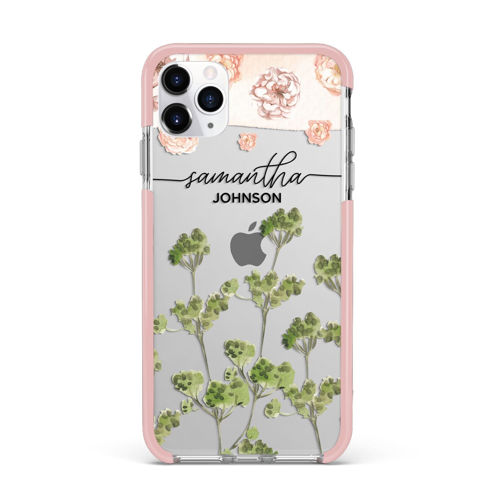 Personalised Names Flowers iPhone 11 Pro Max Impact Pink Edge Case