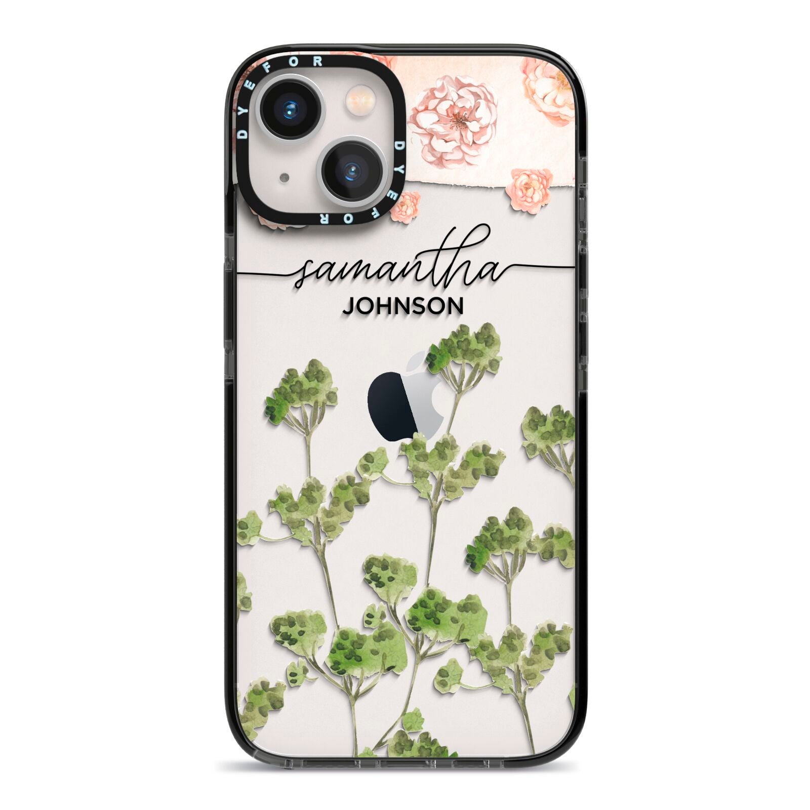 Personalised Names Flowers iPhone 13 Black Impact Case on Silver phone