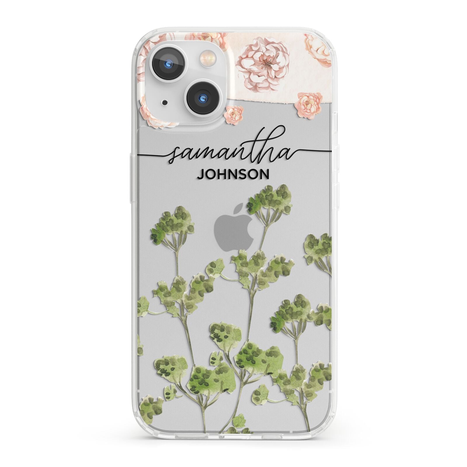 Personalised Names Flowers iPhone 13 Clear Bumper Case