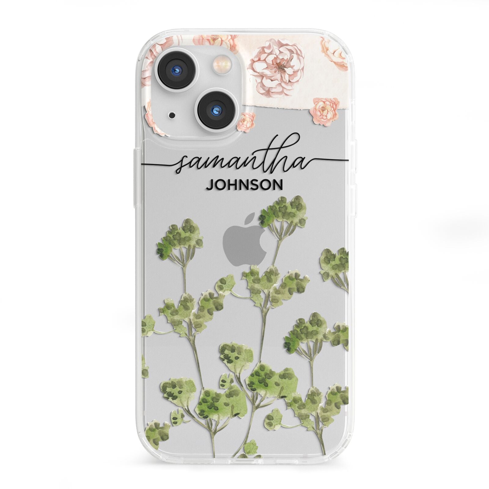Personalised Names Flowers iPhone 13 Mini Clear Bumper Case