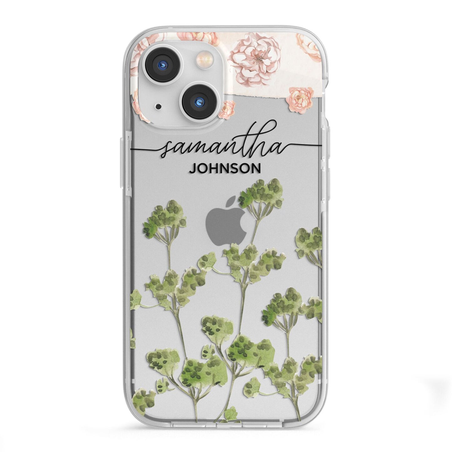 Personalised Names Flowers iPhone 13 Mini TPU Impact Case with White Edges