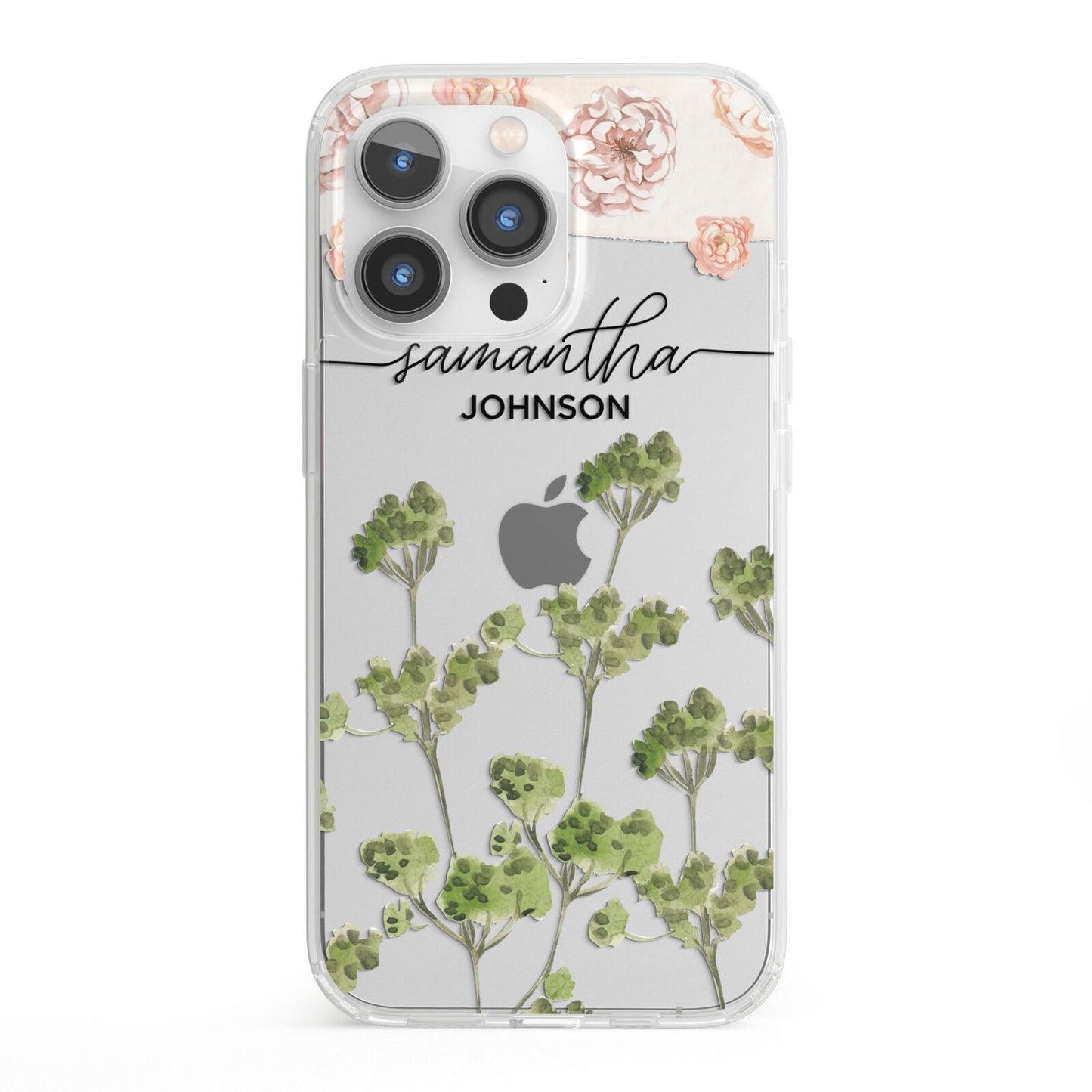 Personalised Names Flowers iPhone 13 Pro Clear Bumper Case