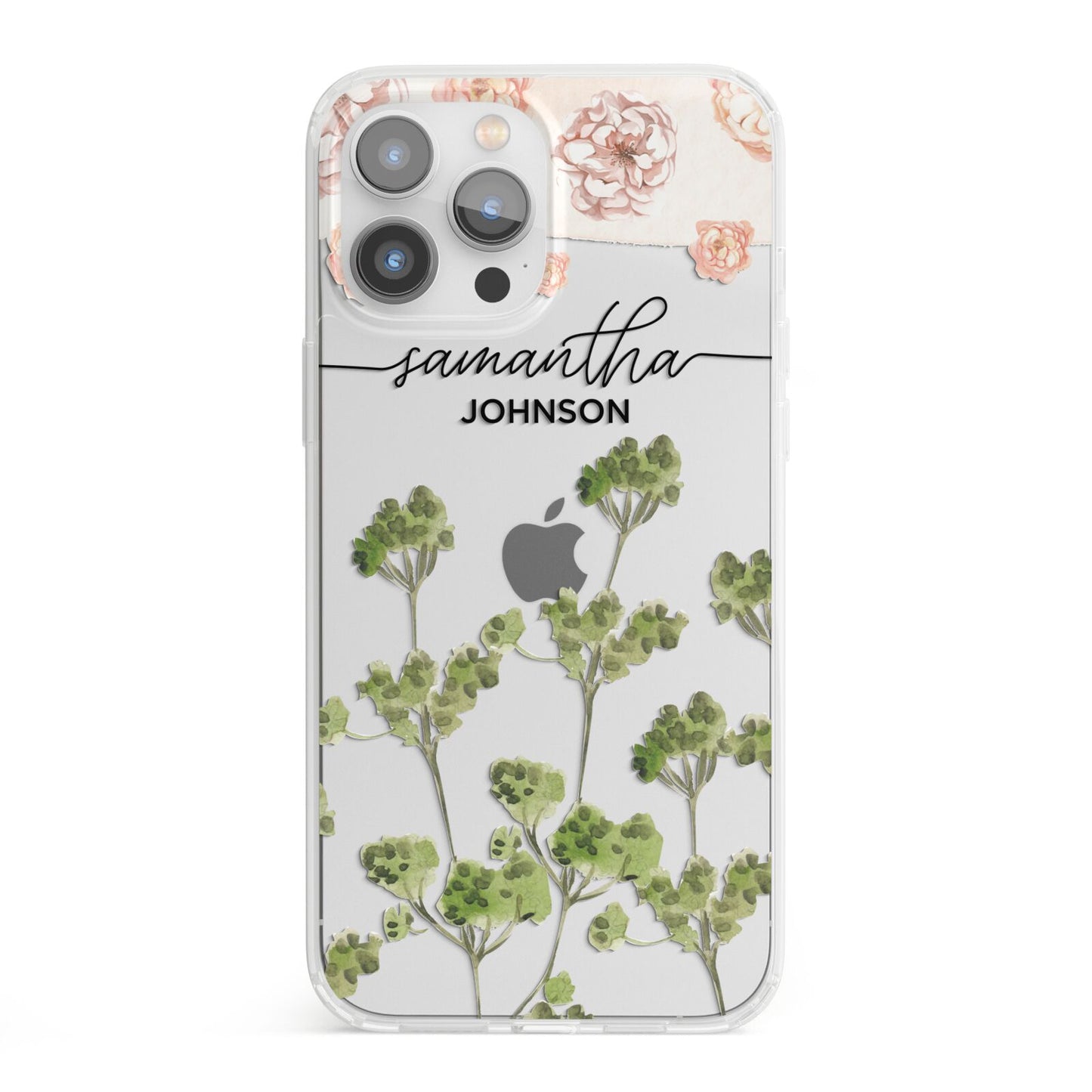 Personalised Names Flowers iPhone 13 Pro Max Clear Bumper Case