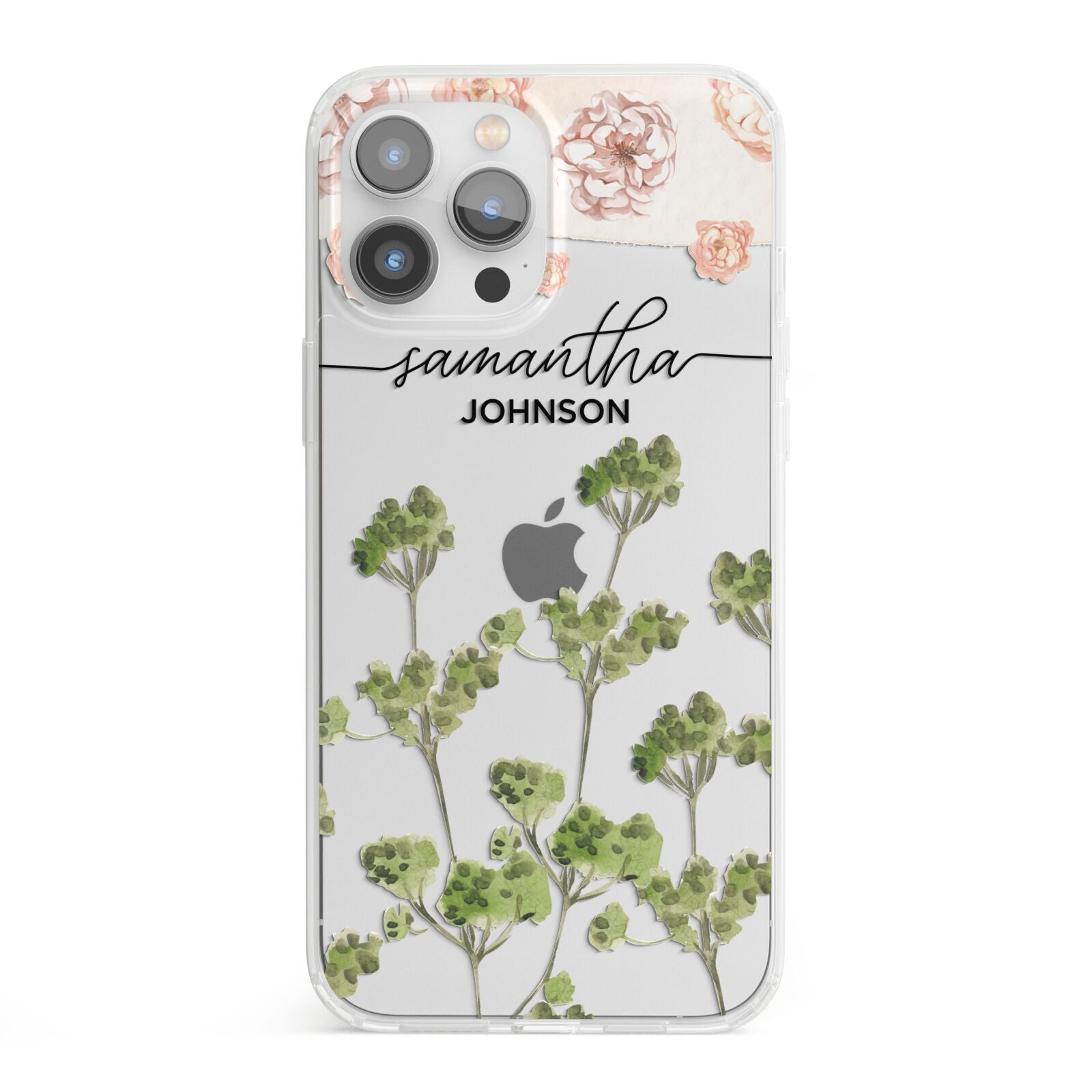 Personalised Names Flowers iPhone 13 Pro Max Clear Bumper Case