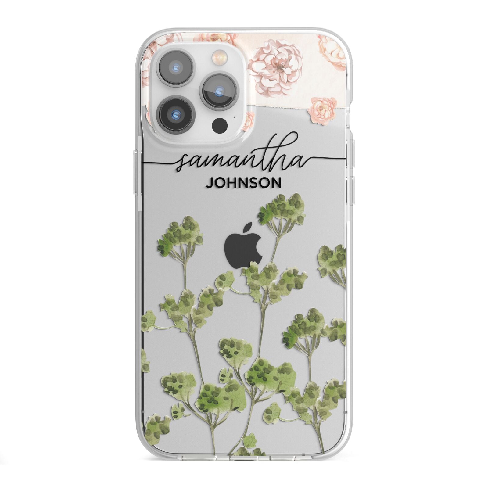 Personalised Names Flowers iPhone 13 Pro Max TPU Impact Case with White Edges