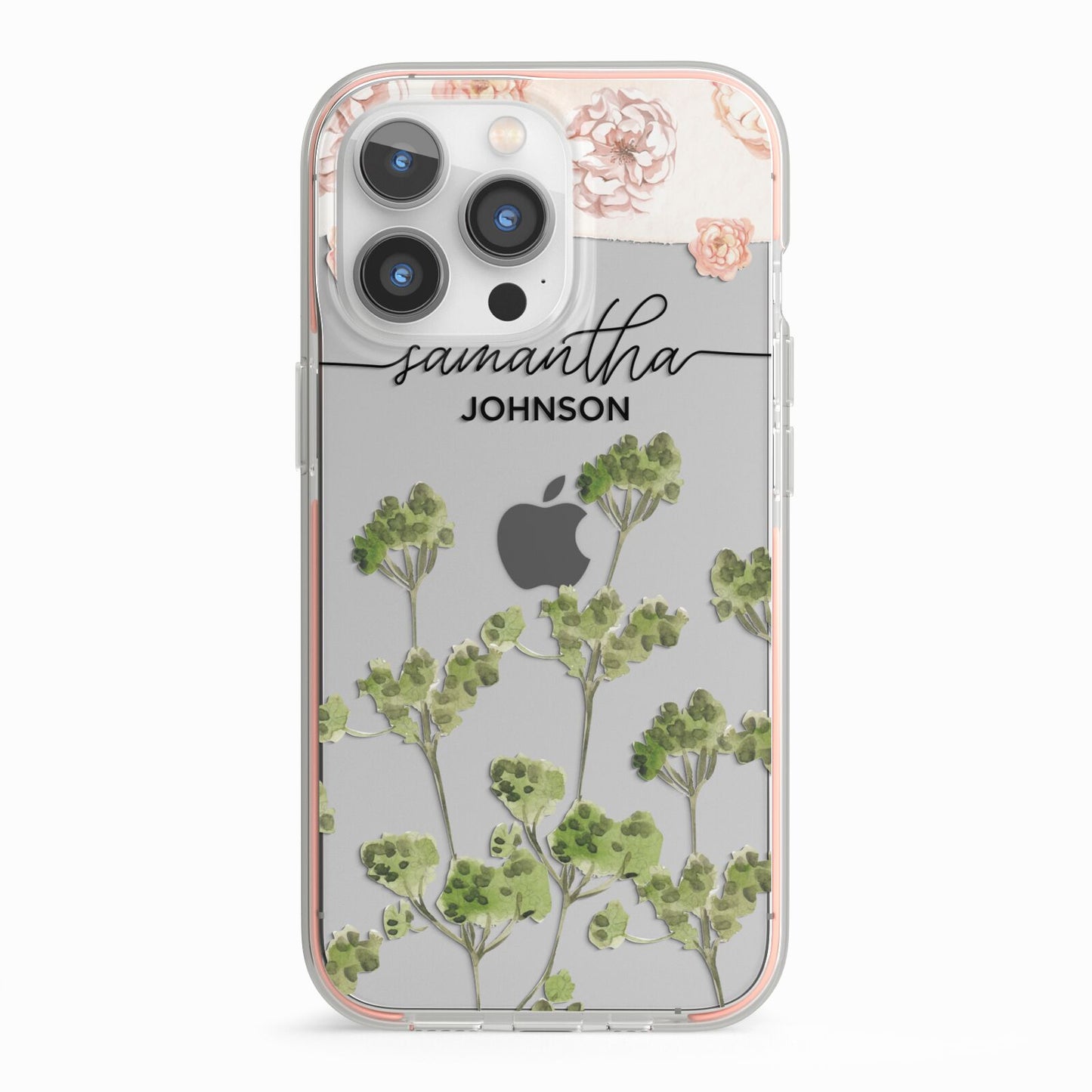 Personalised Names Flowers iPhone 13 Pro TPU Impact Case with Pink Edges