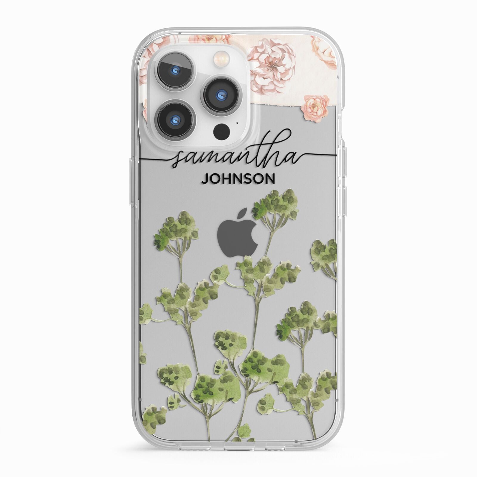 Personalised Names Flowers iPhone 13 Pro TPU Impact Case with White Edges