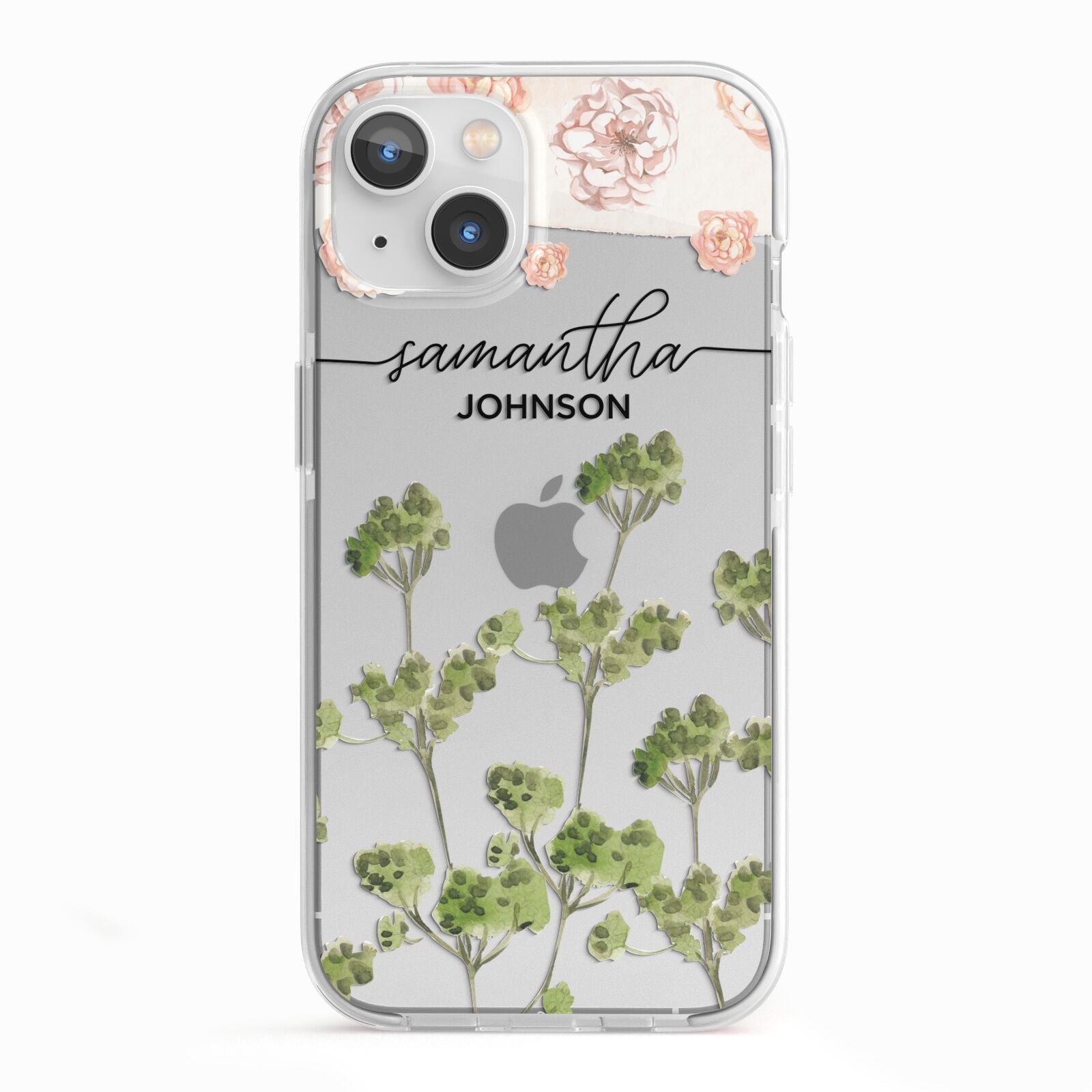 Personalised Names Flowers iPhone 13 TPU Impact Case with White Edges