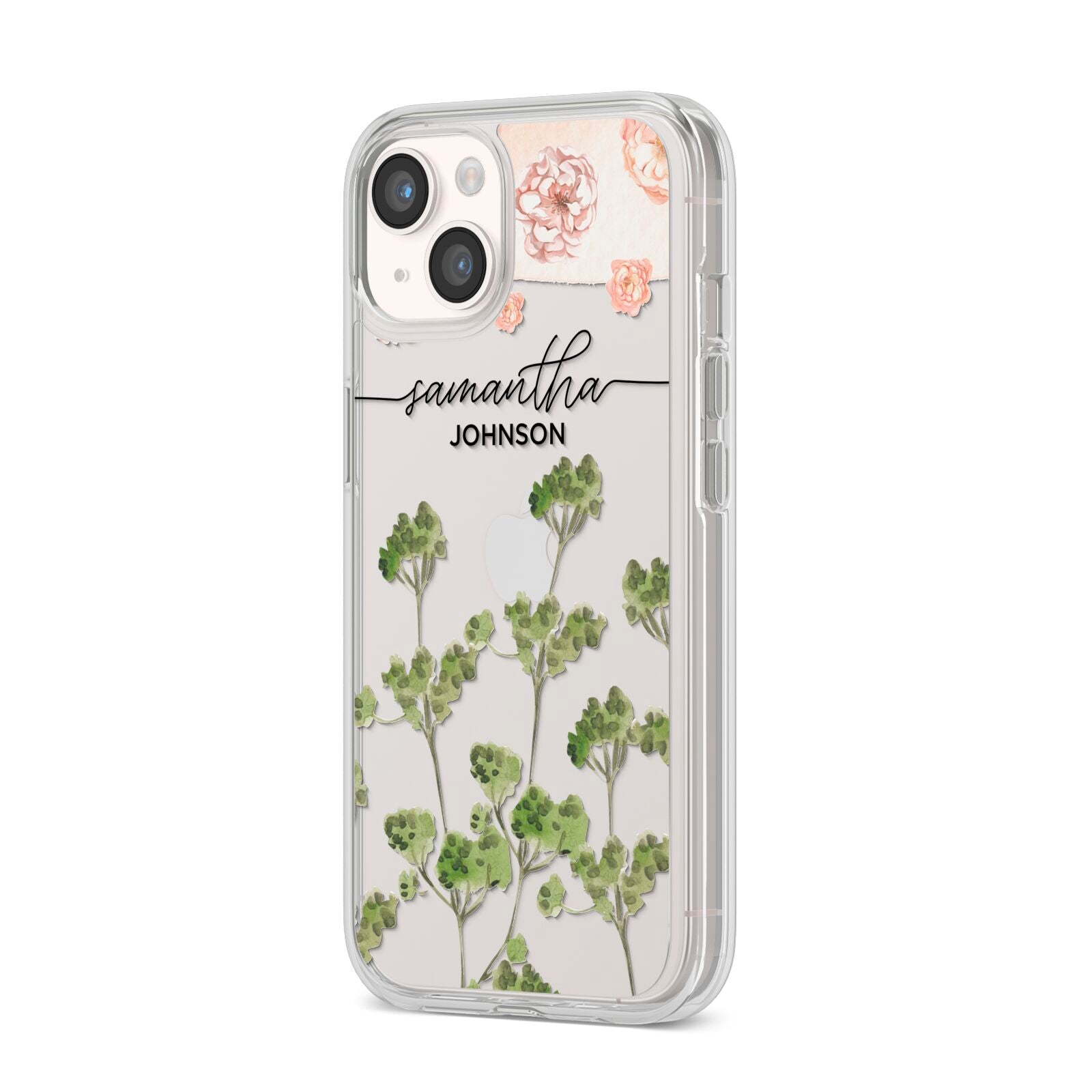 Personalised Names Flowers iPhone 14 Clear Tough Case Starlight Angled Image