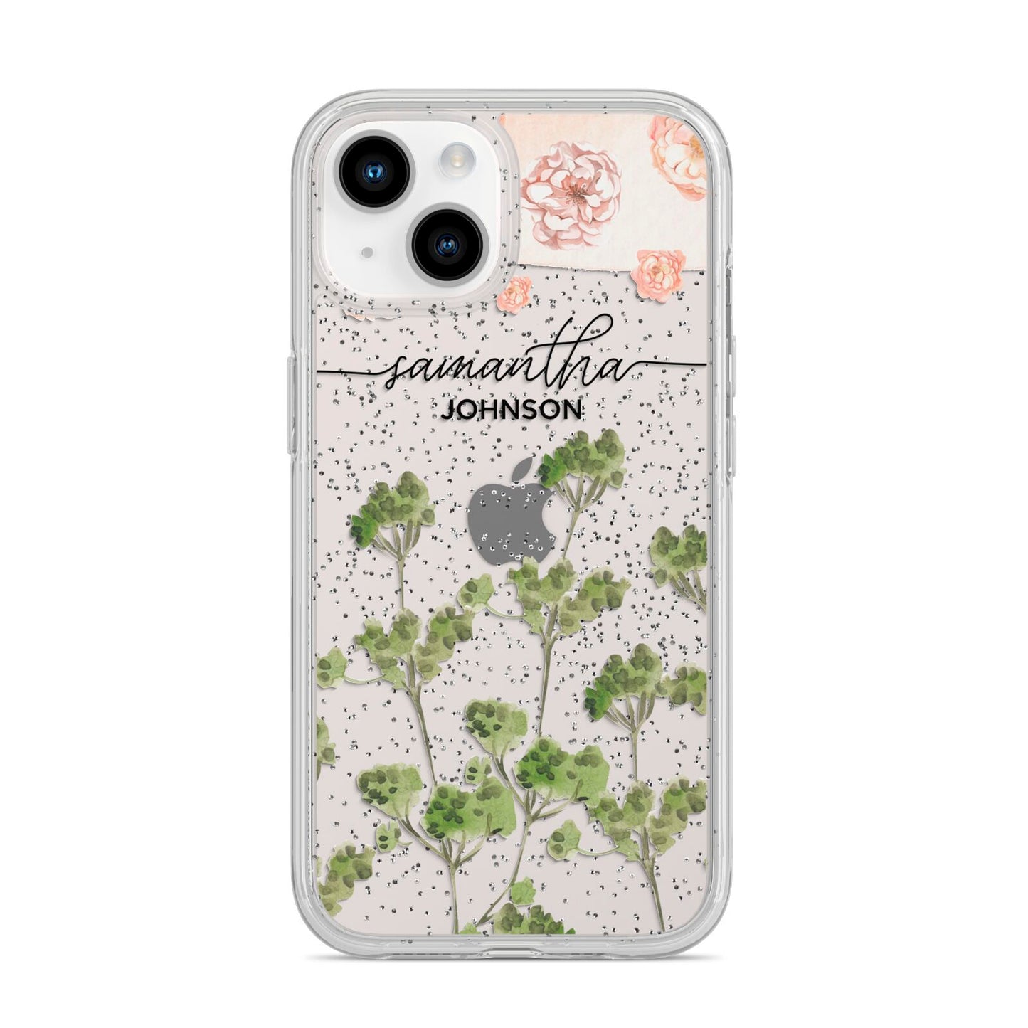 Personalised Names Flowers iPhone 14 Glitter Tough Case Starlight