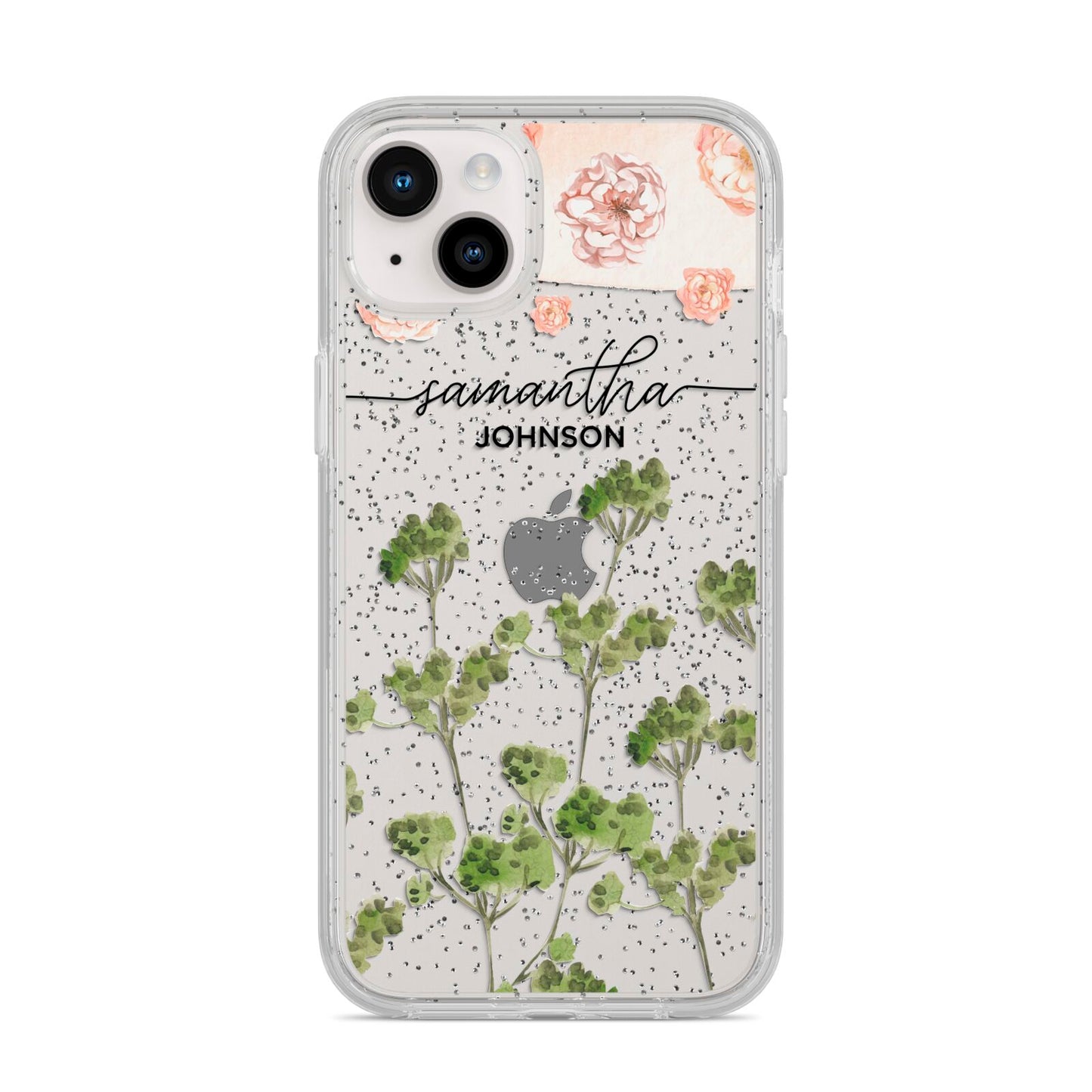 Personalised Names Flowers iPhone 14 Plus Glitter Tough Case Starlight