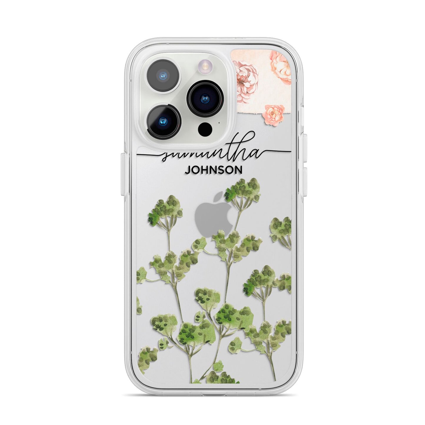 Personalised Names Flowers iPhone 14 Pro Clear Tough Case Silver
