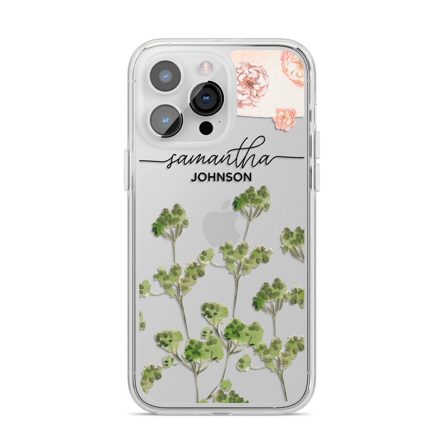 Personalised Names Flowers iPhone 14 Pro Max Clear Tough Case Silver