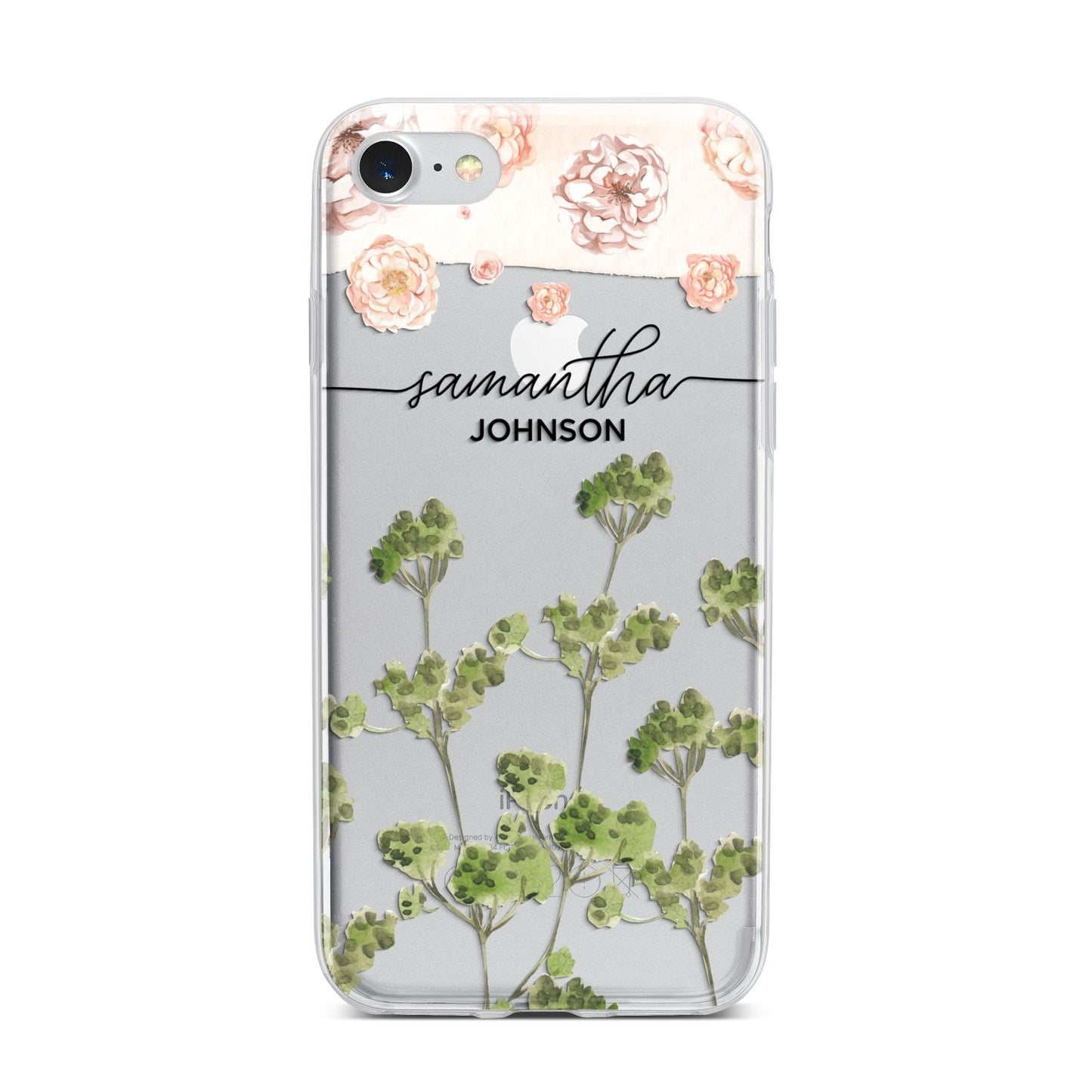 Personalised Names Flowers iPhone 7 Bumper Case on Silver iPhone