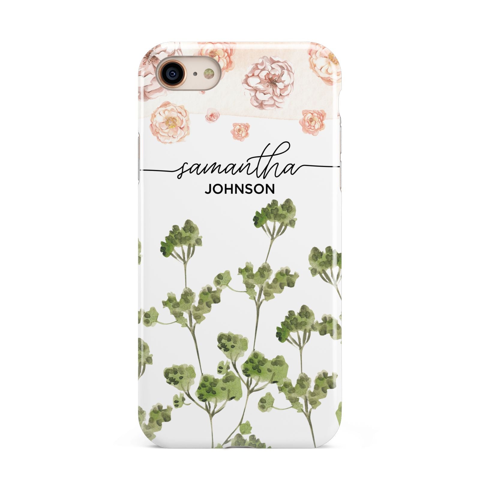 Personalised Names Flowers iPhone 8 3D Tough Case on Gold Phone