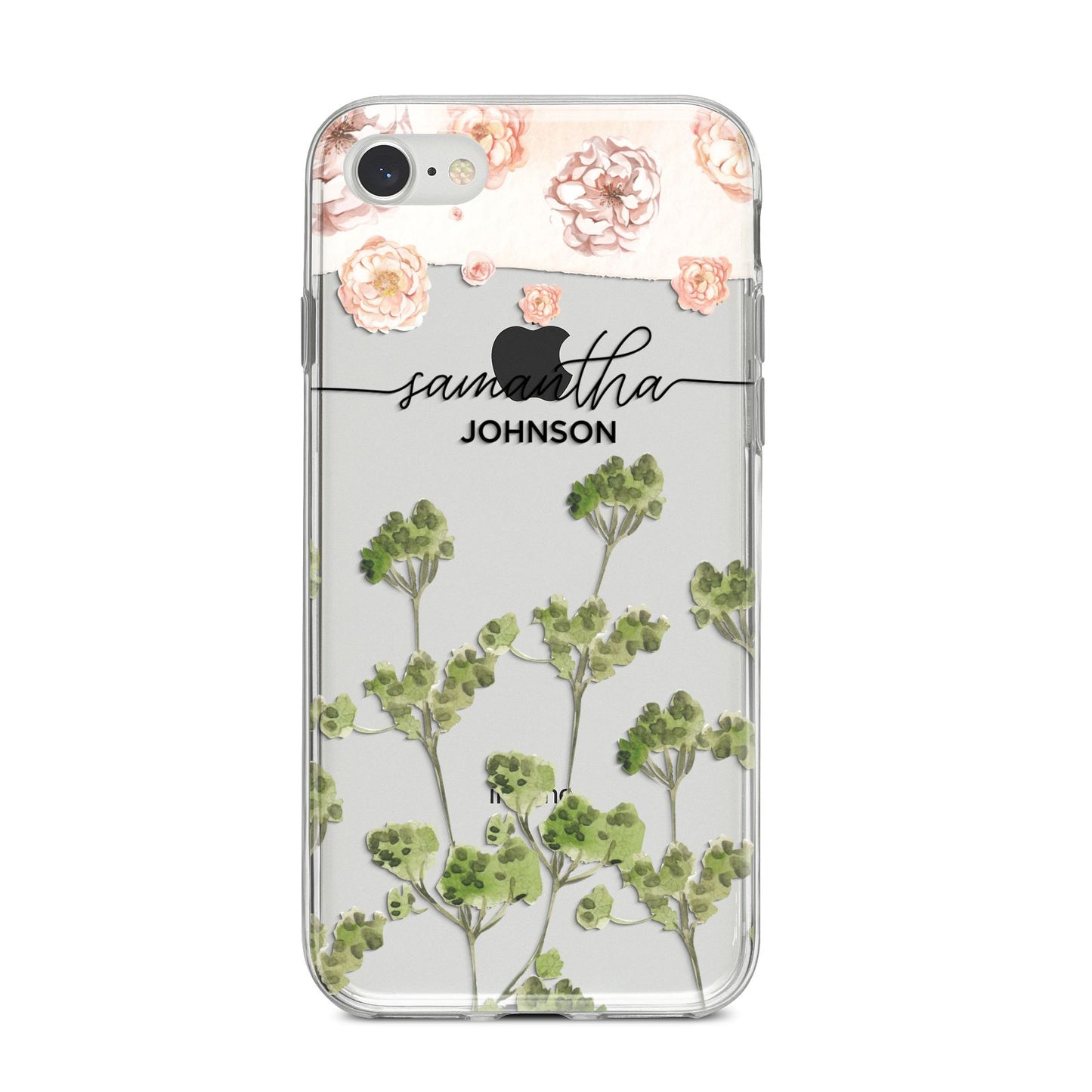 Personalised Names Flowers iPhone 8 Bumper Case on Silver iPhone