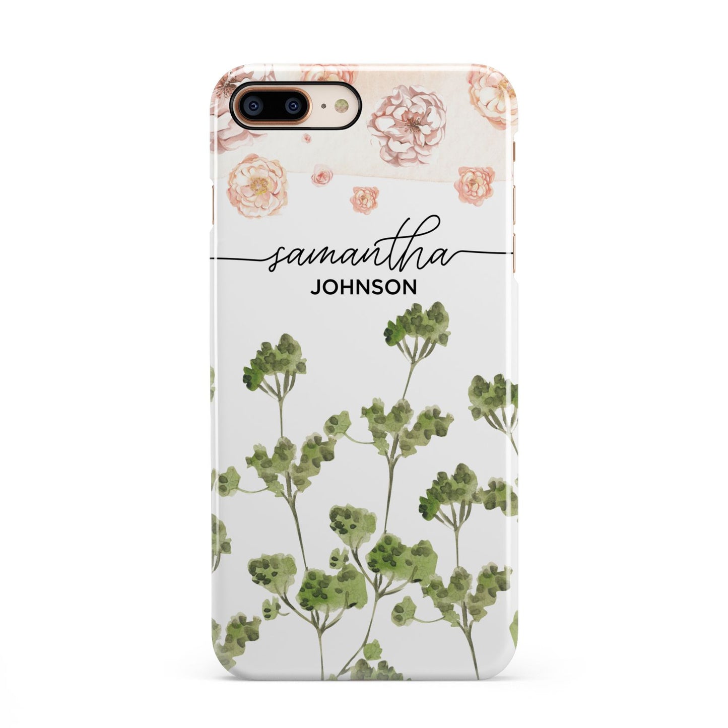 Personalised Names Flowers iPhone 8 Plus 3D Snap Case on Gold Phone
