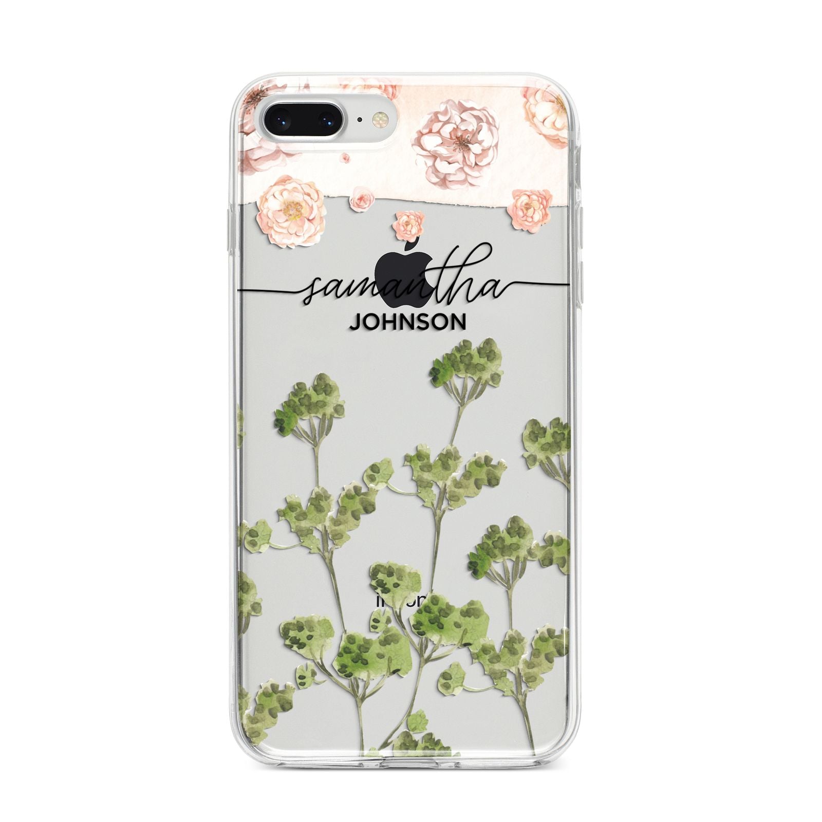 Personalised Names Flowers iPhone 8 Plus Bumper Case on Silver iPhone