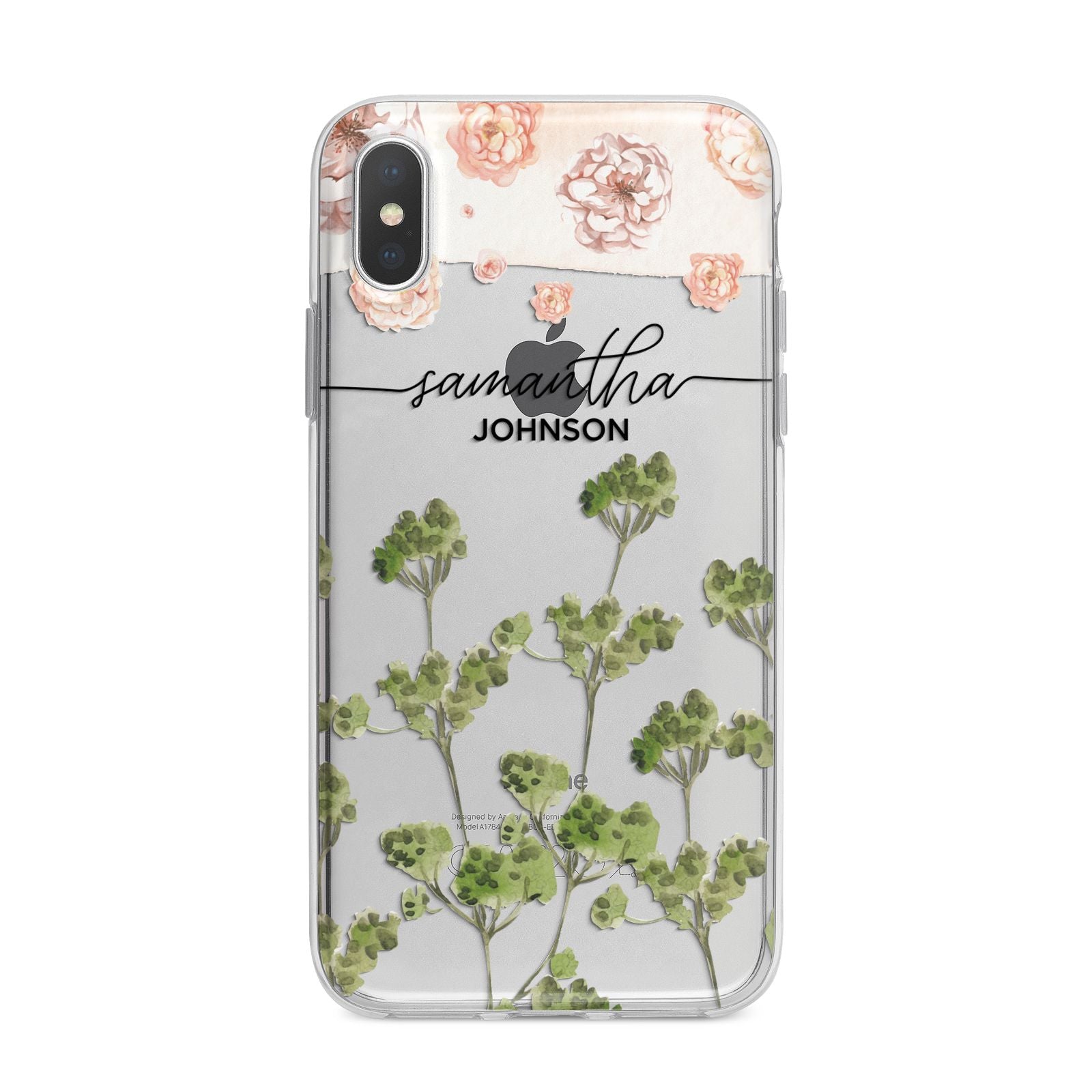 Personalised Names Flowers iPhone X Bumper Case on Silver iPhone Alternative Image 1