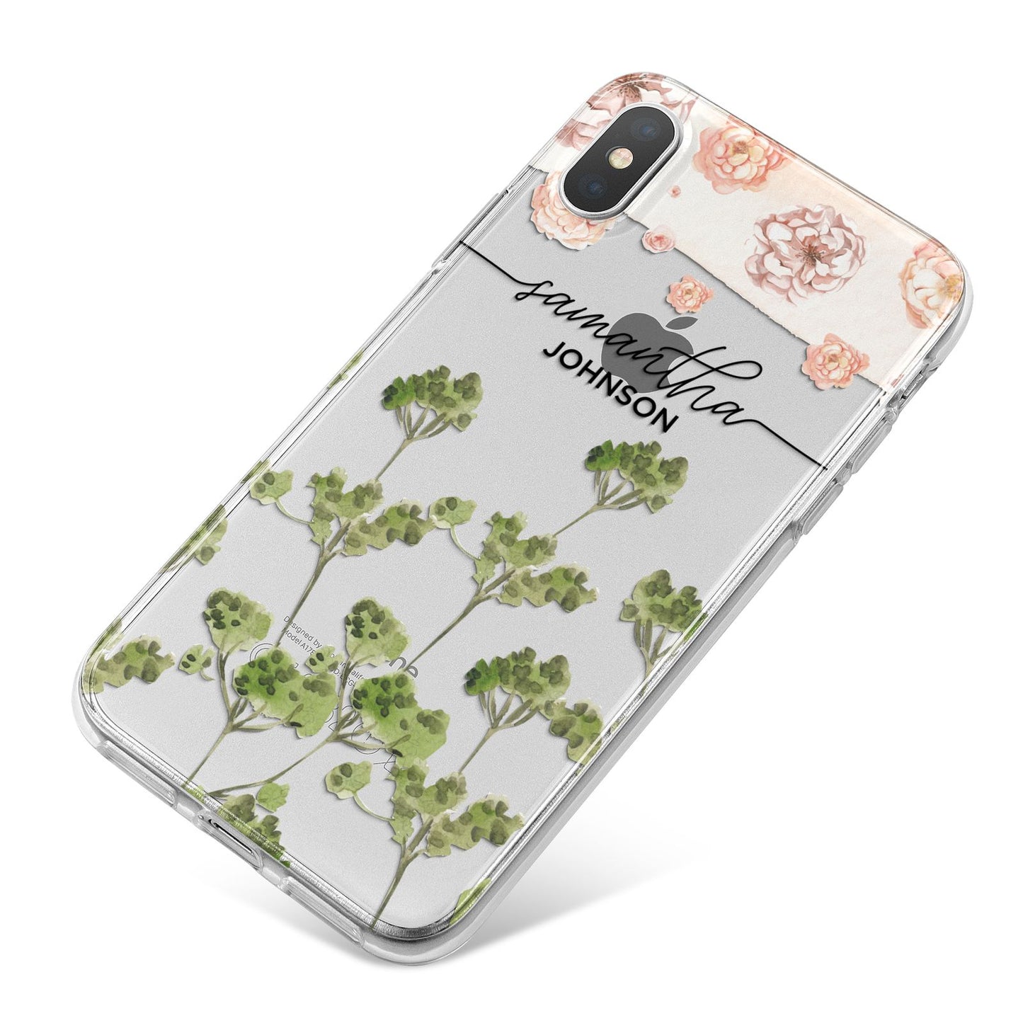 Personalised Names Flowers iPhone X Bumper Case on Silver iPhone